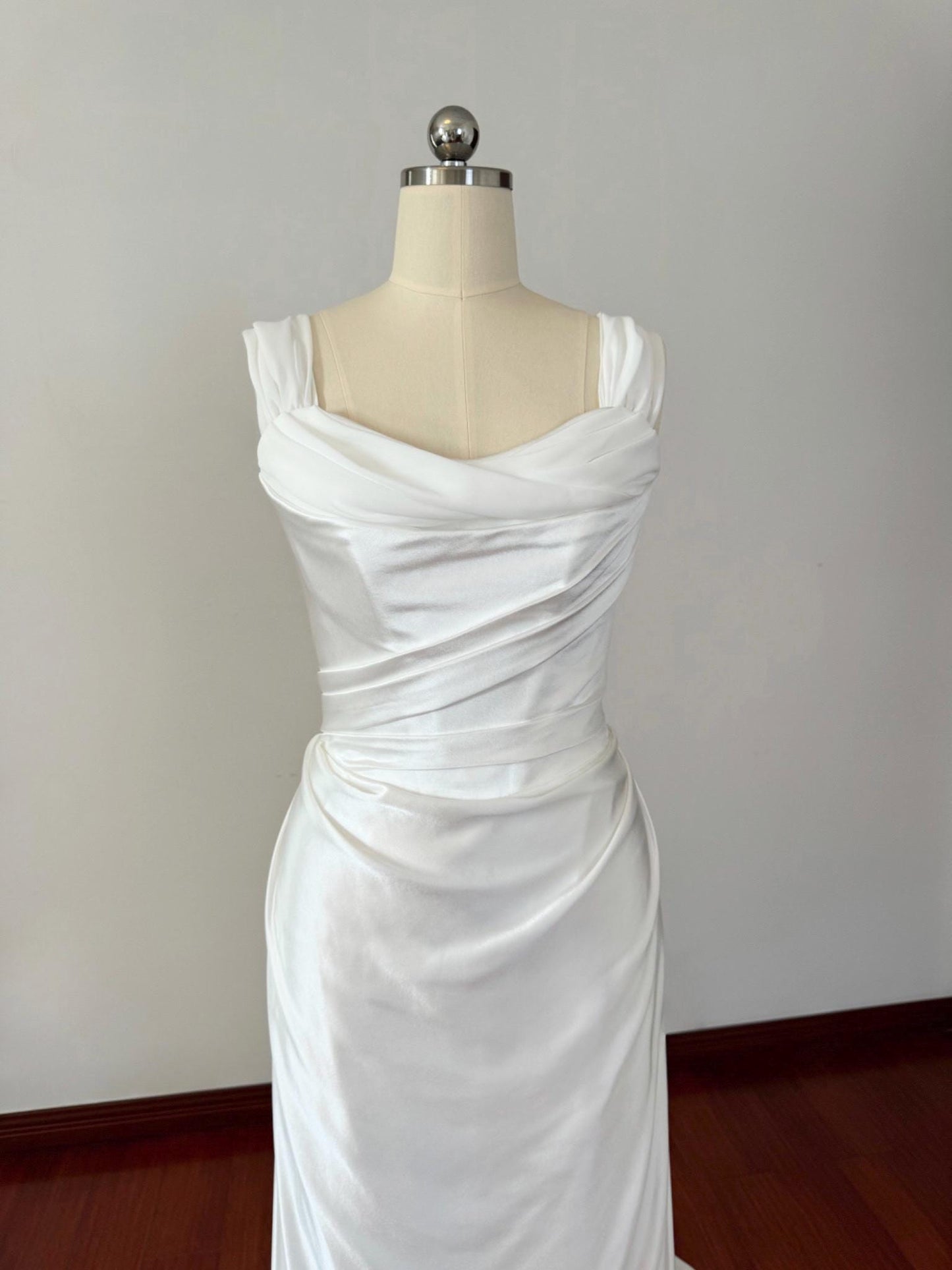 Minimalist Satin Corset Wedding Bridal Dress, Custom Simple Elegant Prom Party Gown, Courthouse Civil Reception Elopement Dress