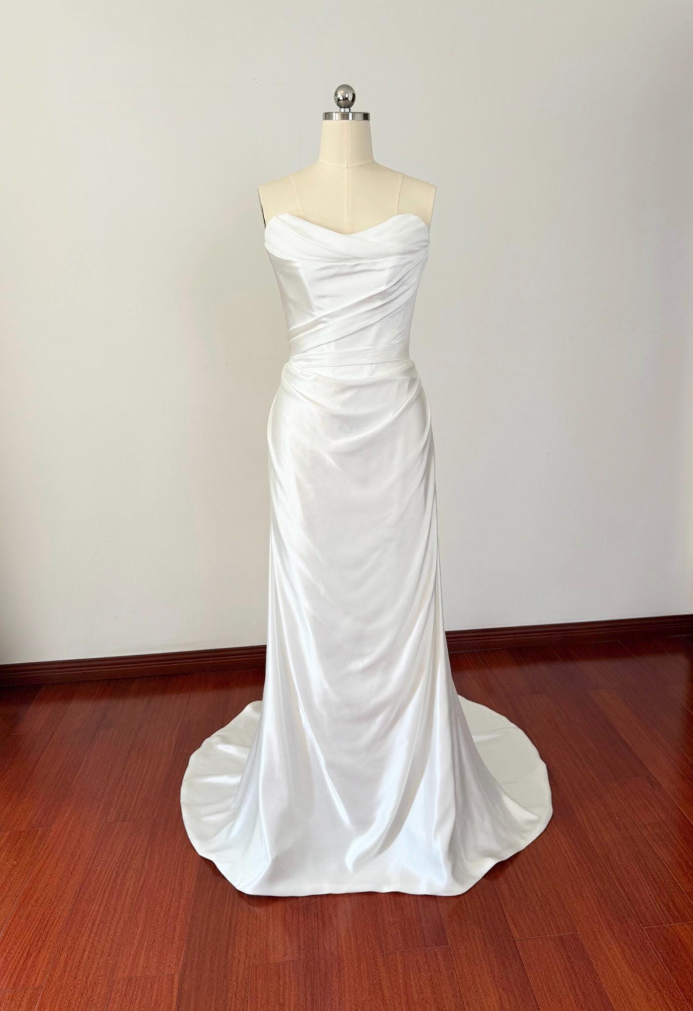 Minimalist Satin Corset Wedding Bridal Dress, Custom Simple Elegant Prom Party Gown, Courthouse Civil Reception Elopement Dress