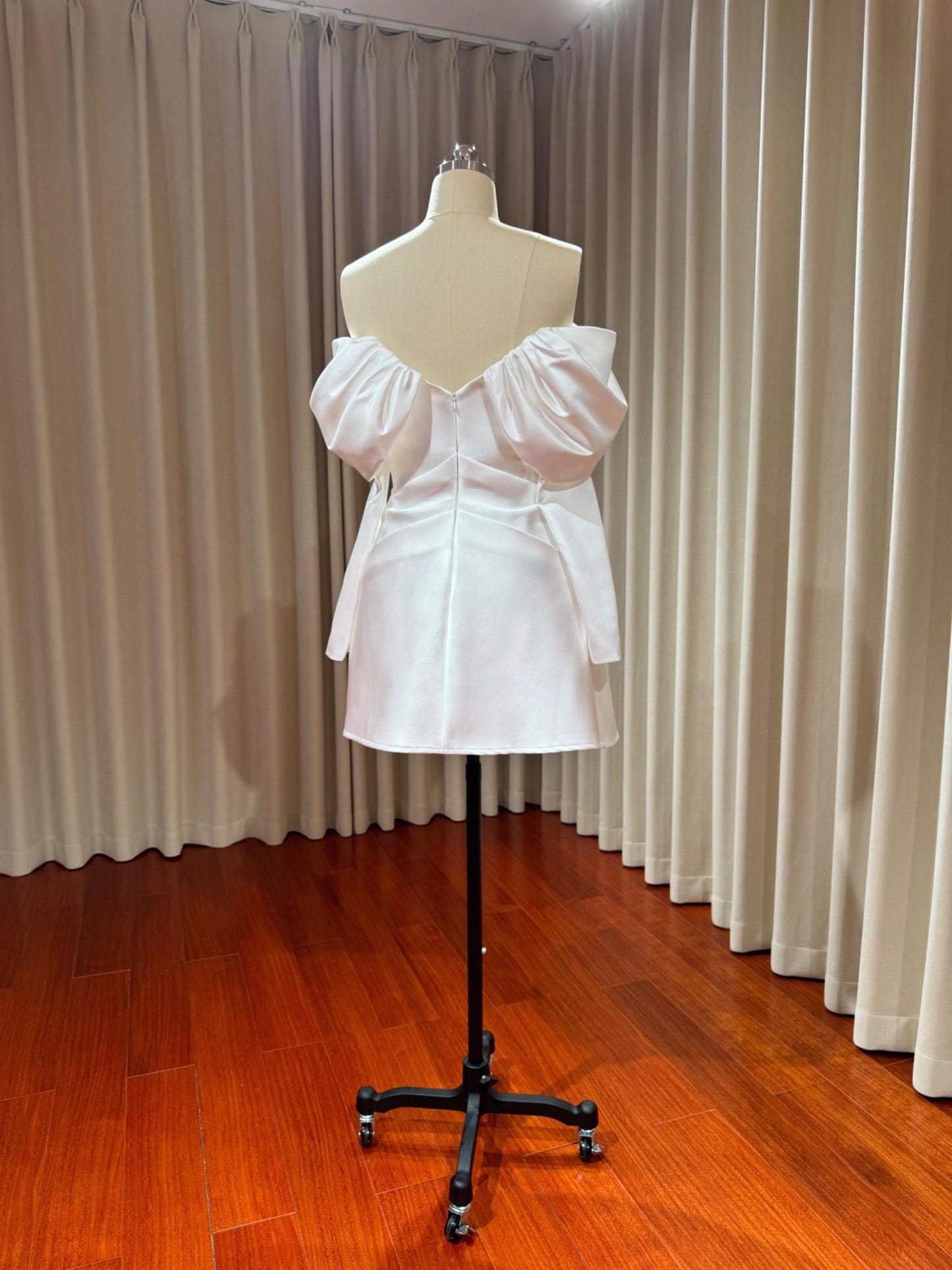 Minimalist long sleeve satin short wedding dress, Rehearsal dinner mini dress, Custom Elopement Dress, Bridal shower Engagement dress