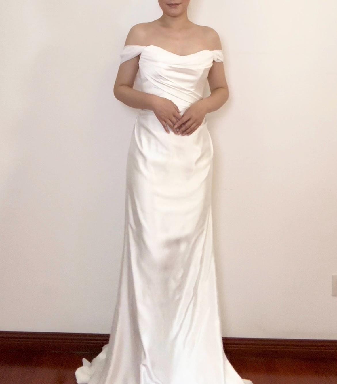 Minimalist Satin Corset Wedding Bridal Dress, Custom Simple Elegant Prom Party Gown, Courthouse Civil Reception Elopement Dress