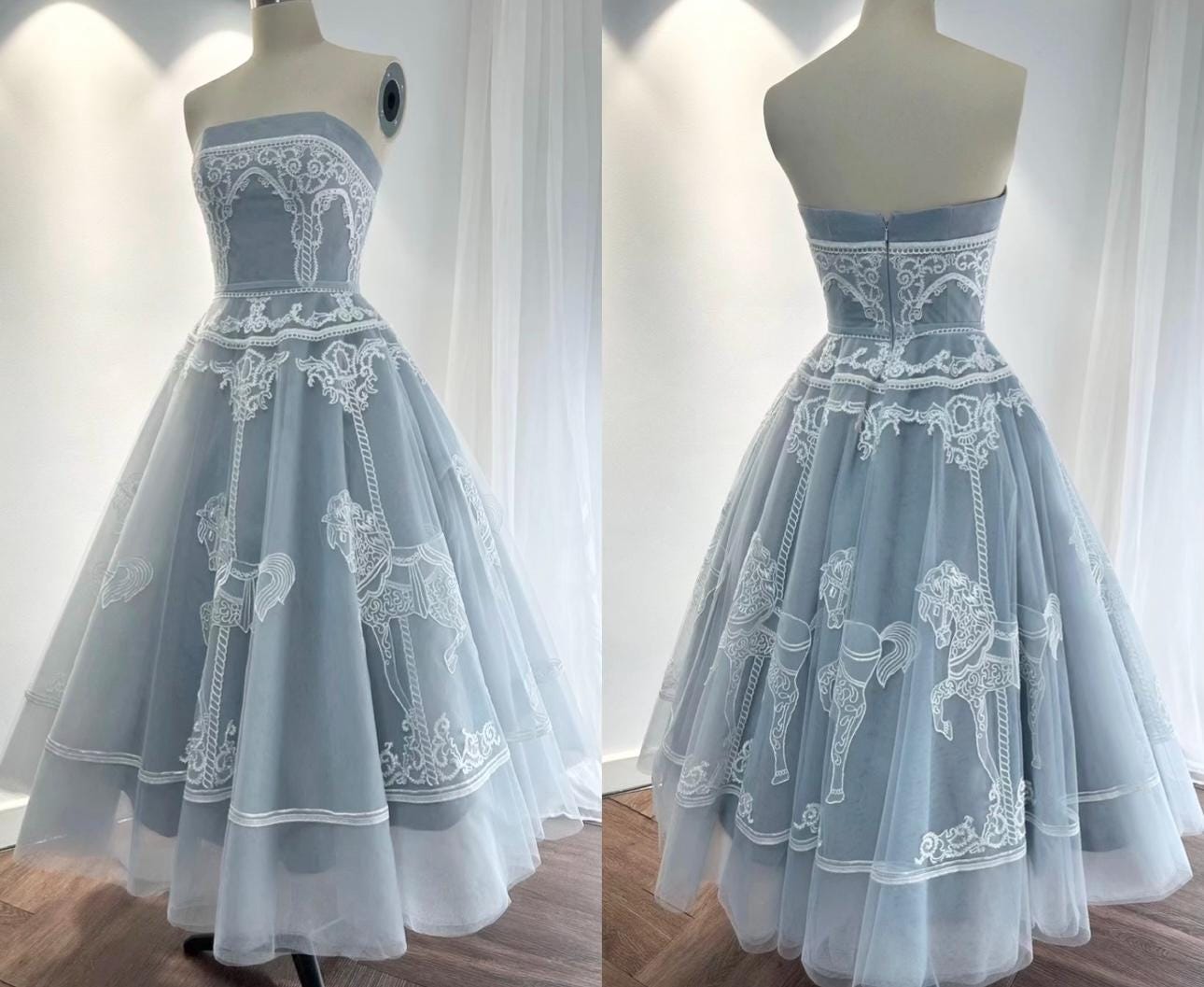 Unique short wedding dress, Rehearsal dinner dress, Elopement Dress, Bridal shower dress, Engagement dress, Blue homecoming/prom dress