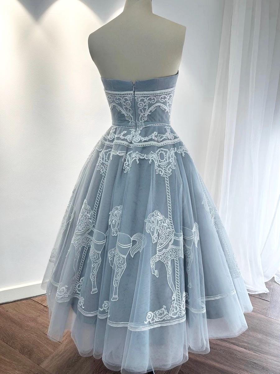 Unique short wedding dress, Rehearsal dinner dress, Elopement Dress, Bridal shower dress, Engagement dress, Blue homecoming/prom dress