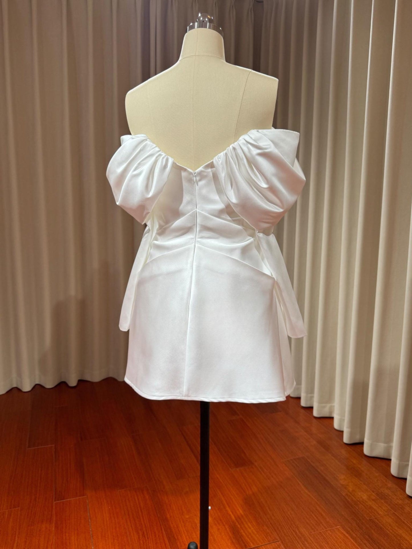Minimalist long sleeve satin short wedding dress, Rehearsal dinner mini dress, Custom Elopement Dress, Bridal shower Engagement dress