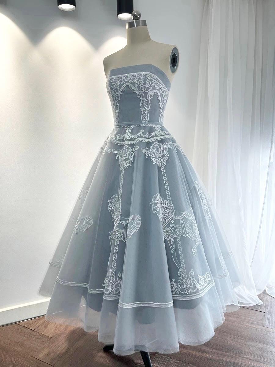 Unique short wedding dress, Rehearsal dinner dress, Elopement Dress, Bridal shower dress, Engagement dress, Blue homecoming/prom dress