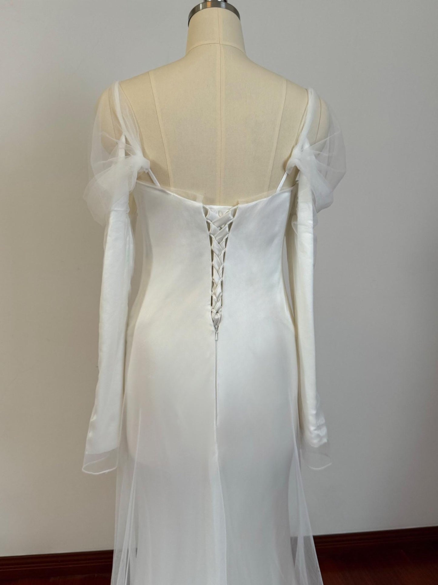 Minimalist Long Sleeve Satin Mermaid Wedding Prom Dress, Custom Simple Courthouse Civil Reception Dress, Casual Elopement Rehearsal Dress