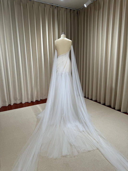 Minimalist Simple Tulle Wedding Prom Dress, Custom Fairy Unique Courthouse Civil Reception Dress, Casual Elopement Rehearsal Dinner Dress