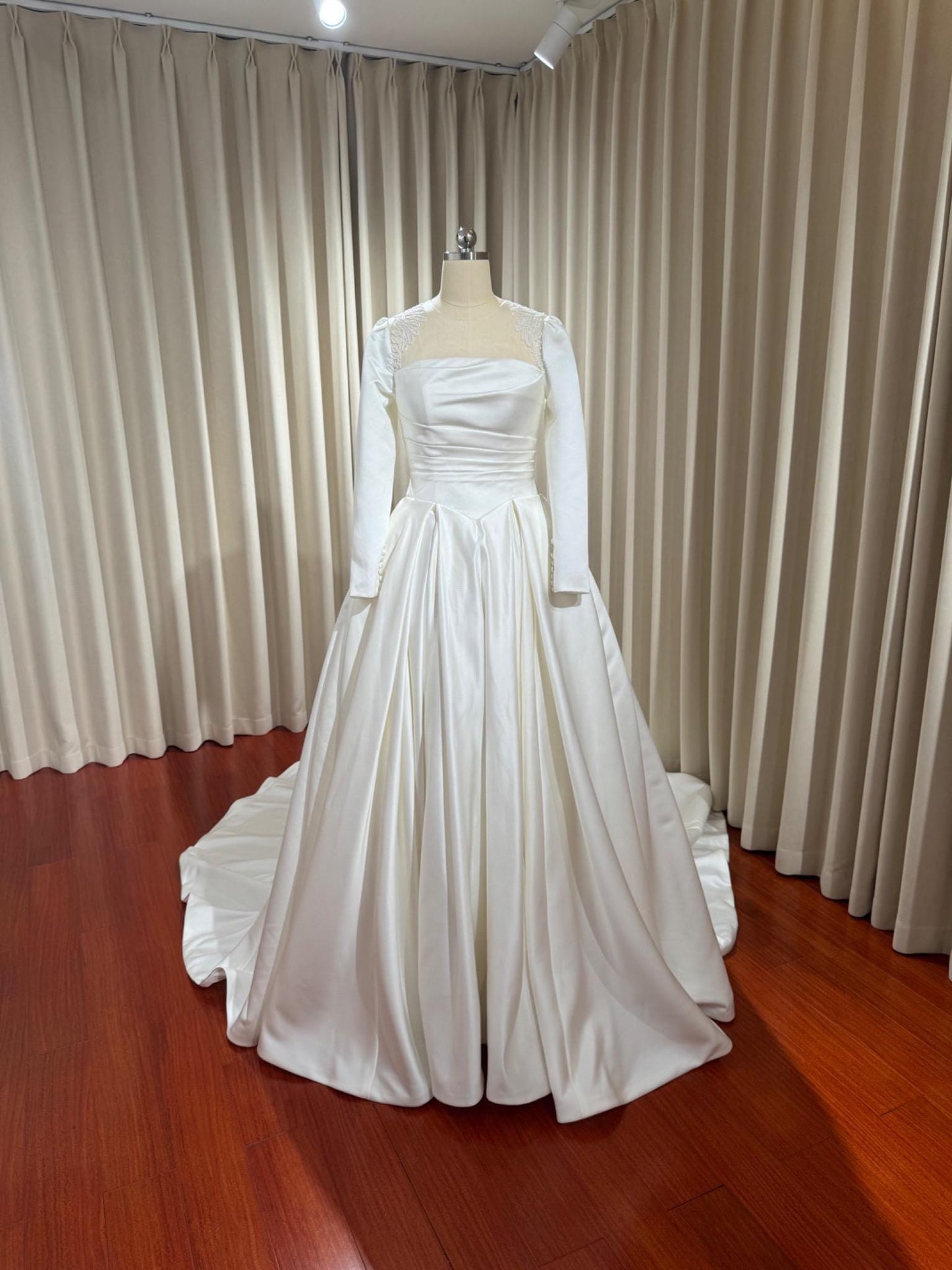 Minimalist Long Sleeve Satin Corset Wedding Prom Dress, Custom Simple Modest Reception Elopement Dress, Unique Courthouse Civil Gown