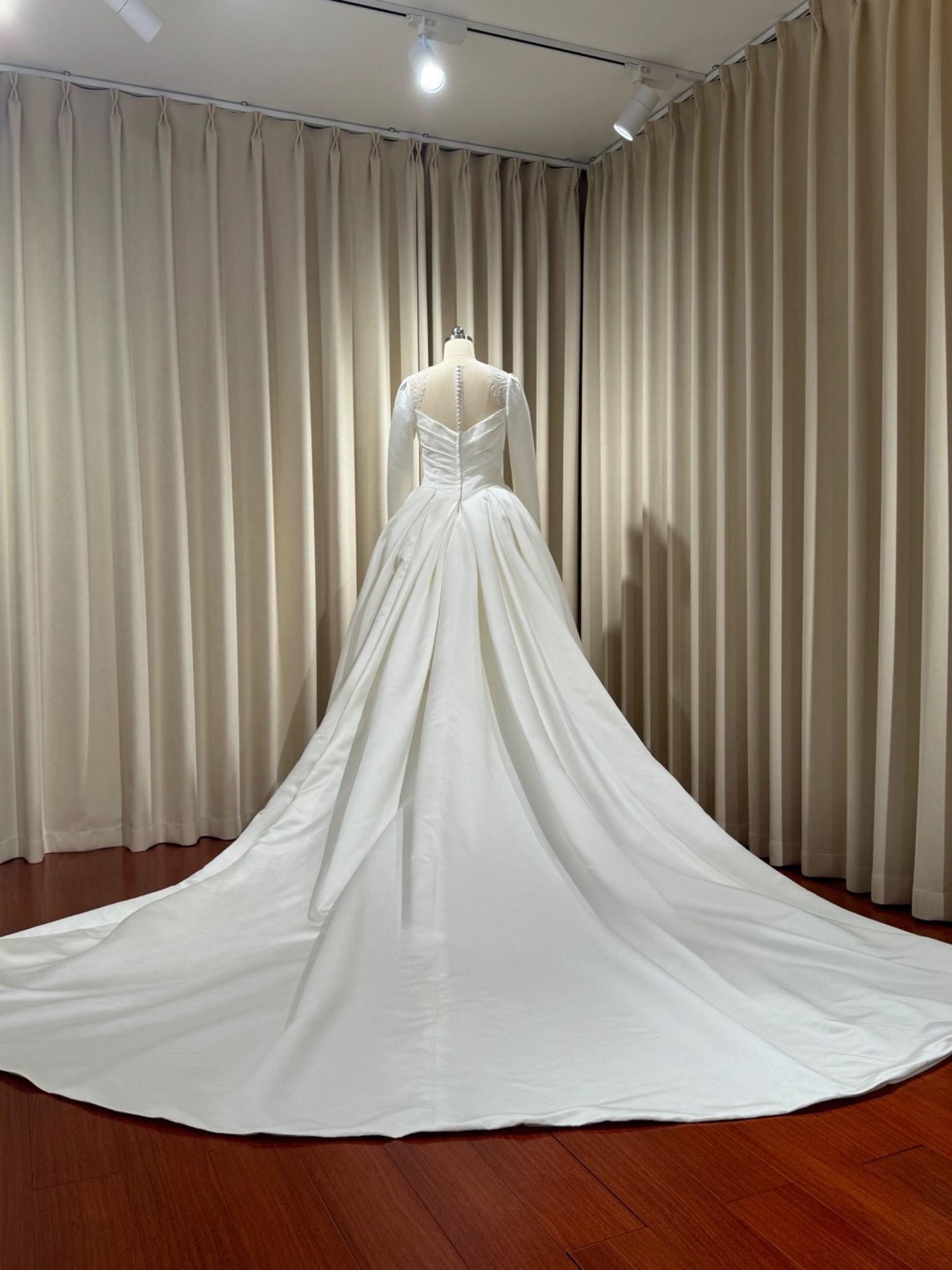 Minimalist Long Sleeve Satin Corset Wedding Prom Dress, Custom Simple Modest Reception Elopement Dress, Unique Courthouse Civil Gown
