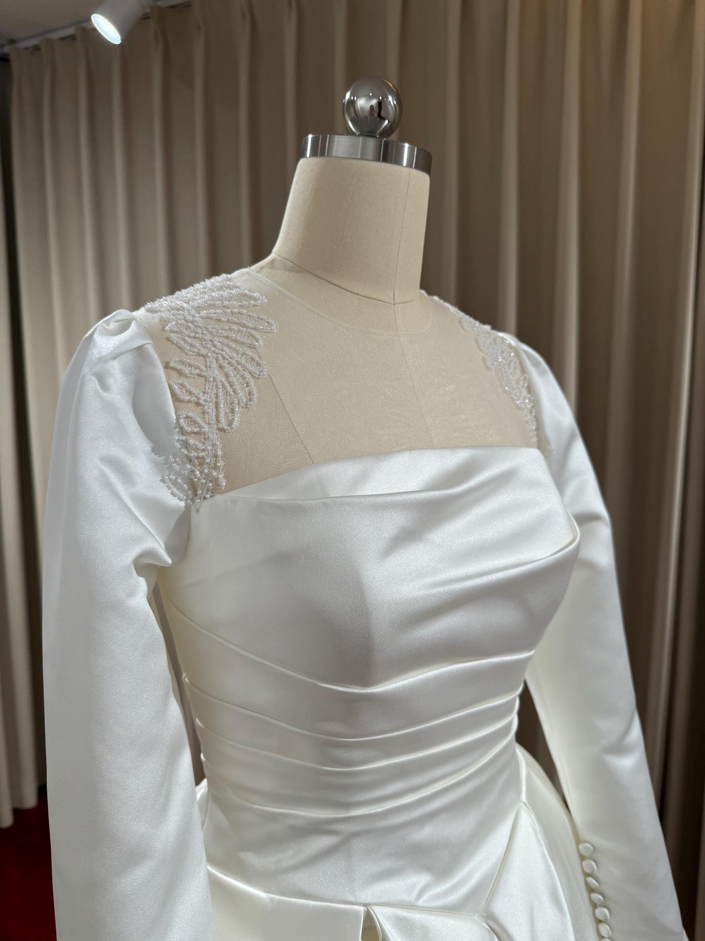 Minimalist Long Sleeve Satin Corset Wedding Prom Dress, Custom Simple Modest Reception Elopement Dress, Unique Courthouse Civil Gown