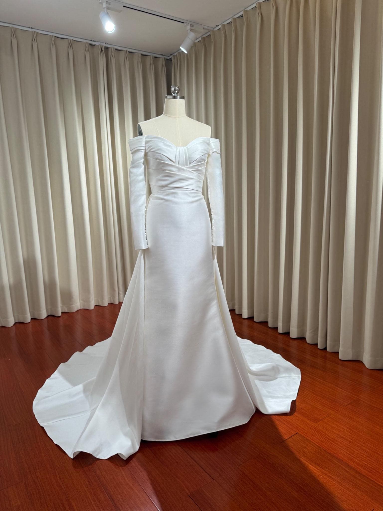 Minimalist Long Sleeve Satin Mermaid Wedding Bridal Dress, Custom Uniq Shindig Threads Minimalist Long Sleeve Satin Mermaid Wedding Bridal Dress, Custom Uniq Shindig Threads