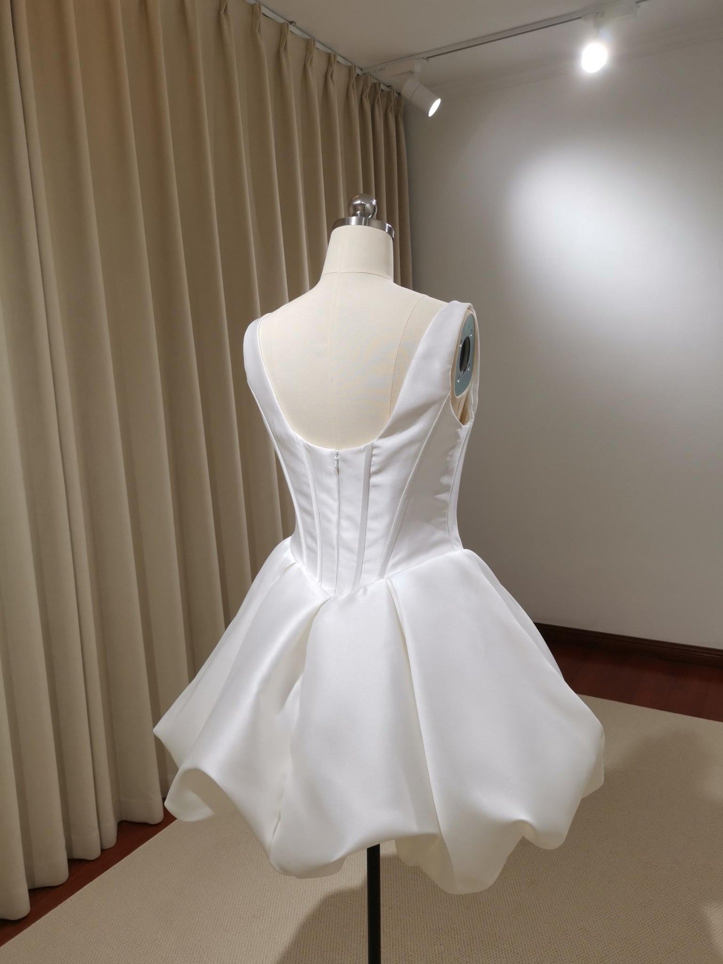 Minimalist Mikado satin short wedding prom dress, Rehearsal dinner simple mini dress, Custom Elopement Dress, Bridal shower Engagement dress