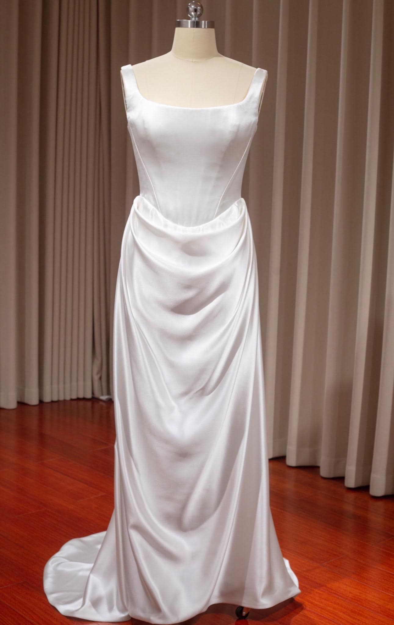 Minimalist Satin Corset Wedding Bridal Dress, Custom Simple Modest Reception Elopement Dress for Bride, Unique Courthouse Wedding Gown