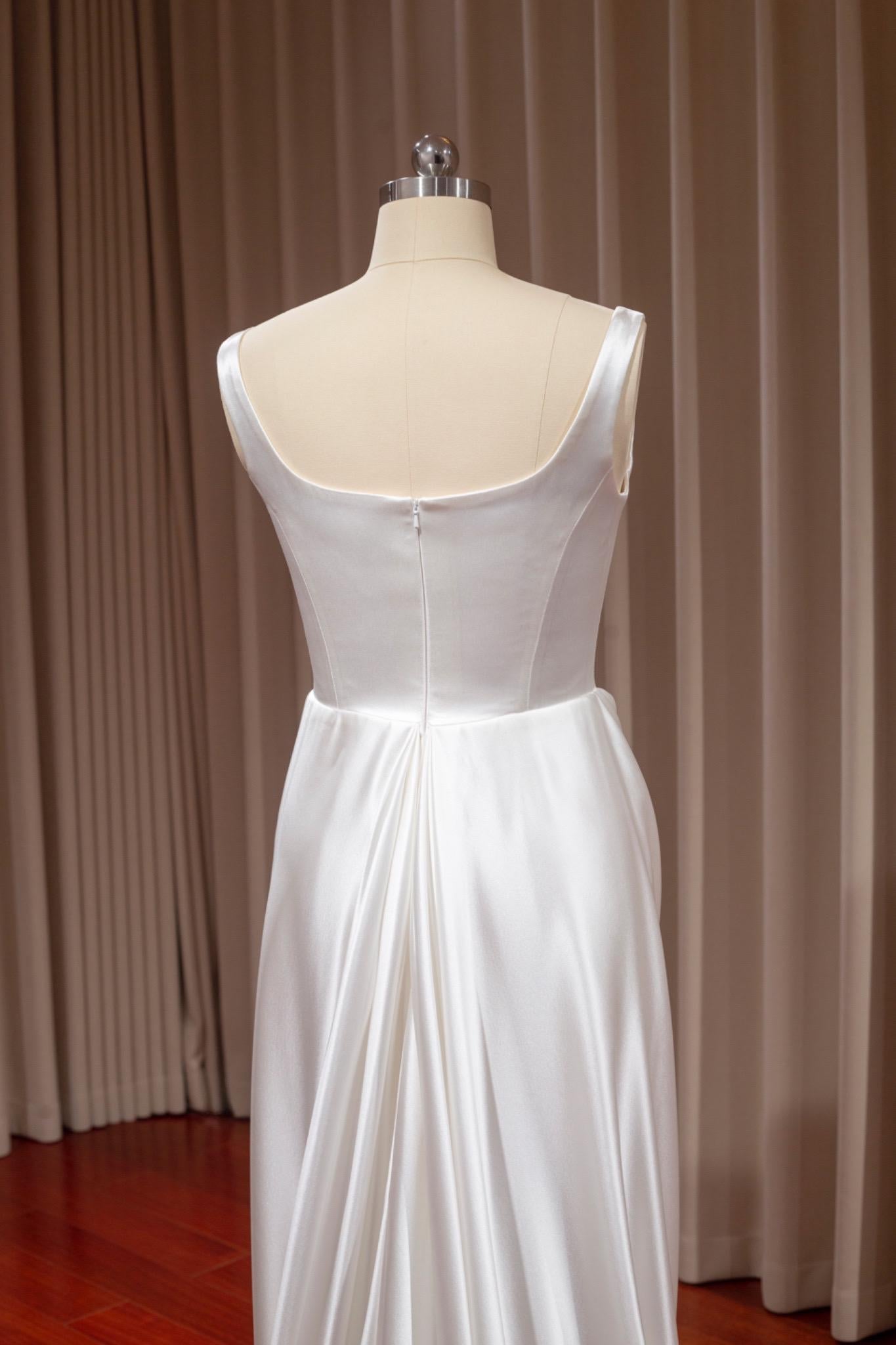 Minimalist Satin Corset Wedding Bridal Dress, Custom Simple Modest Reception Elopement Dress for Bride, Unique Courthouse Wedding Gown