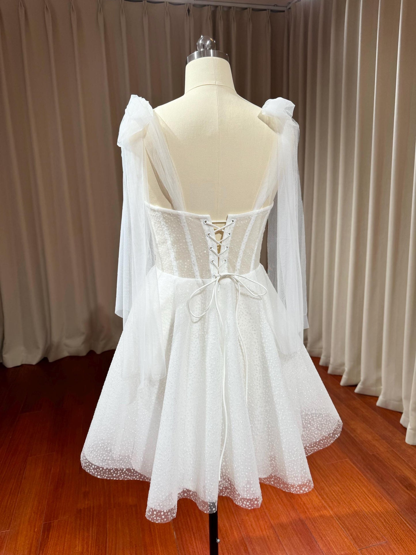 Fairy Unique Corset Short Wedding Reception Dress, Custom Courthouse Civil Elopement Dress, Rehearsal Dinner Bridal Shower Engagement Gown