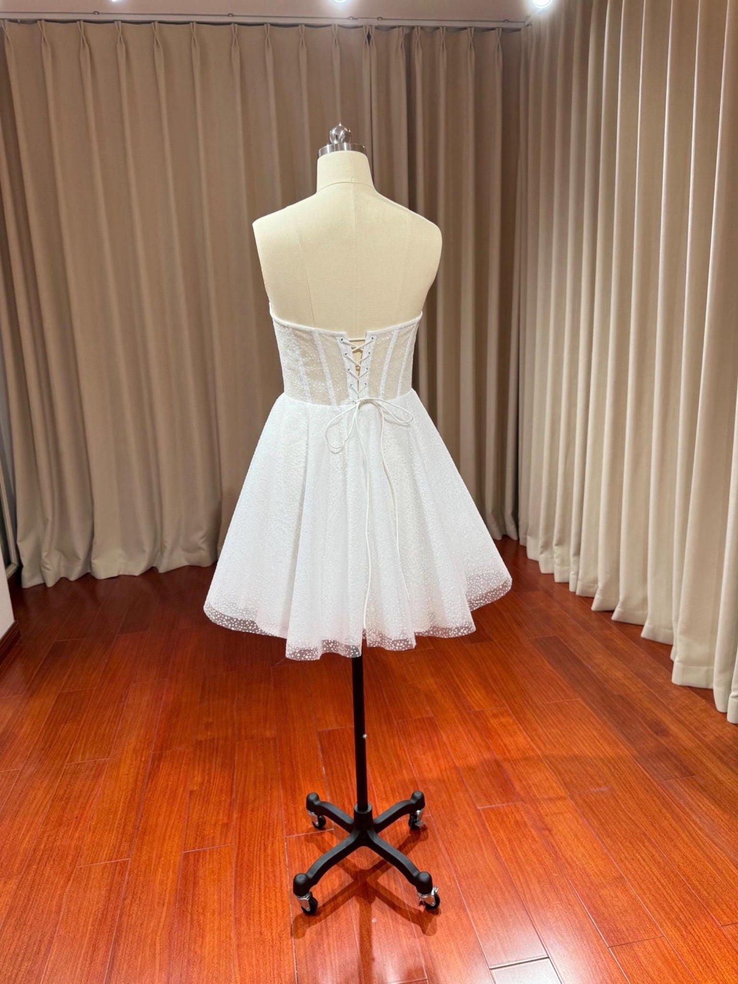 Fairy Unique Corset Short Wedding Reception Dress, Custom Courthouse Civil Elopement Dress, Rehearsal Dinner Bridal Shower Engagement Gown