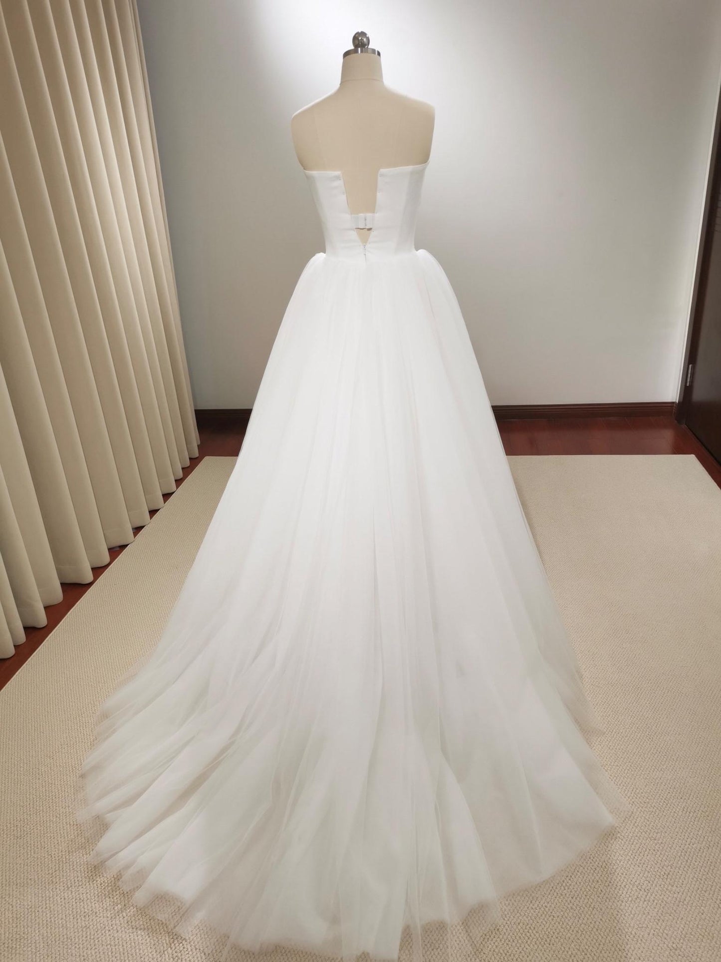Minimalist Satin Tulle Simple Wedding Dress, Custom Fairy Unique Courthouse Civil Reception Gown, Casual Elopement Rehearsal Dinner Dress