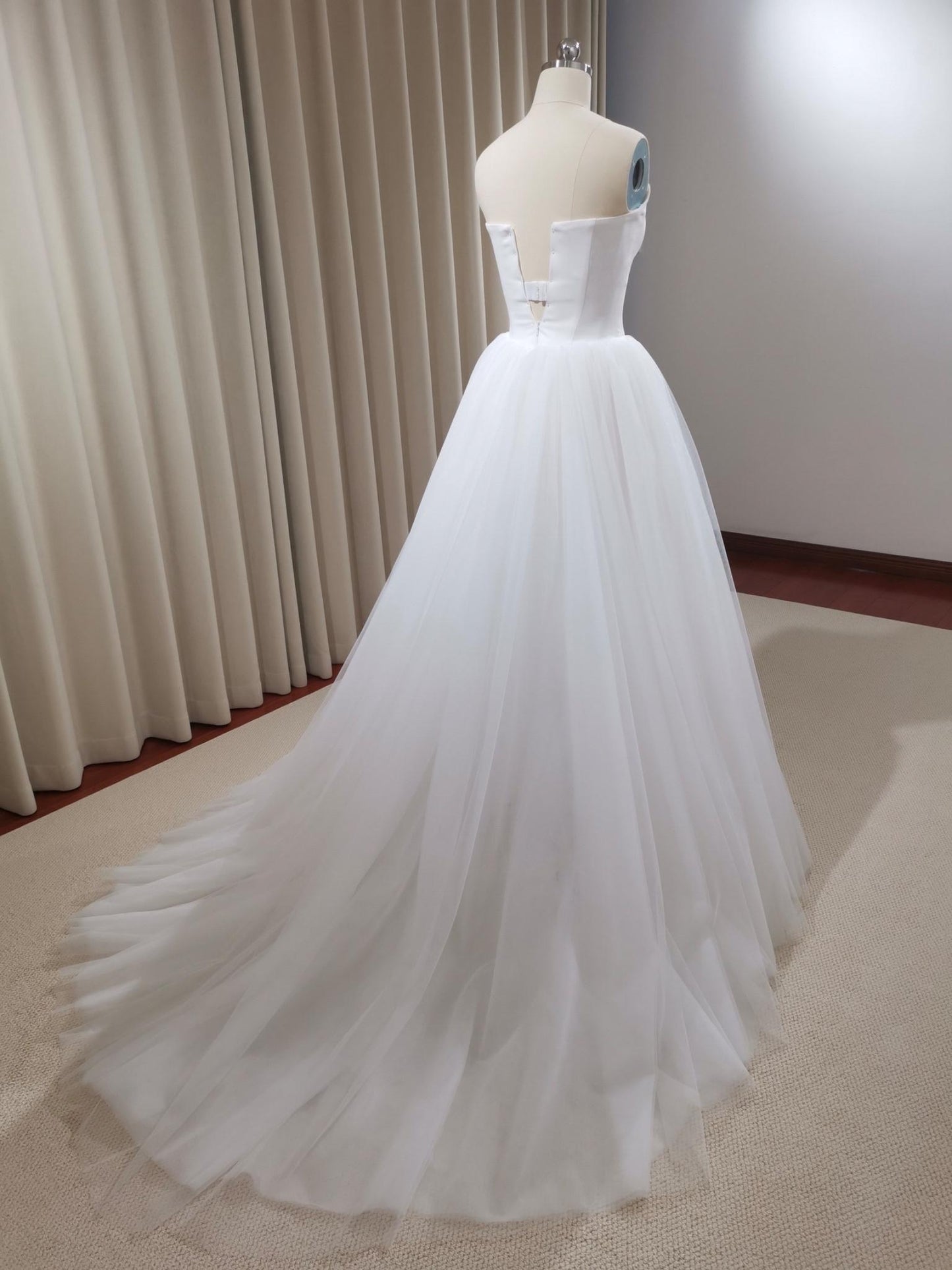 Minimalist Satin Tulle Simple Wedding Dress, Custom Fairy Unique Courthouse Civil Reception Gown, Casual Elopement Rehearsal Dinner Dress