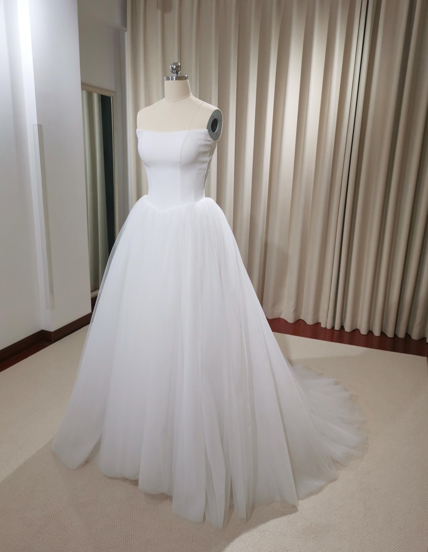 Minimalist Satin Tulle Simple Wedding Dress, Custom Fairy Unique Courthouse Civil Reception Gown, Casual Elopement Rehearsal Dinner Dress