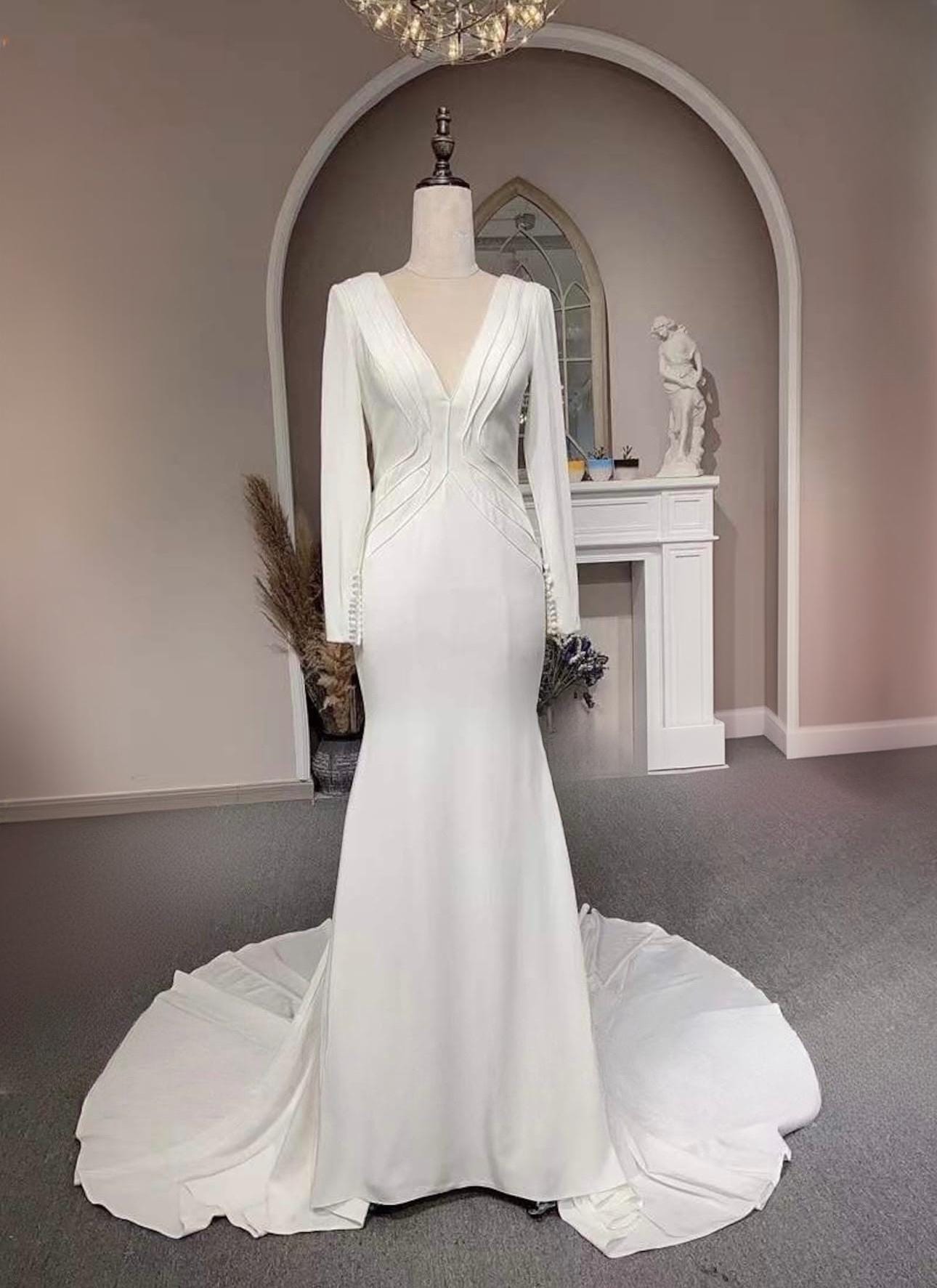 Long sleeve satin mermaid courthouse wedding bridal dress, second wedd Shindig Threads Long sleeve satin mermaid courthouse wedding bridal dress, second wedd Shindig Threads