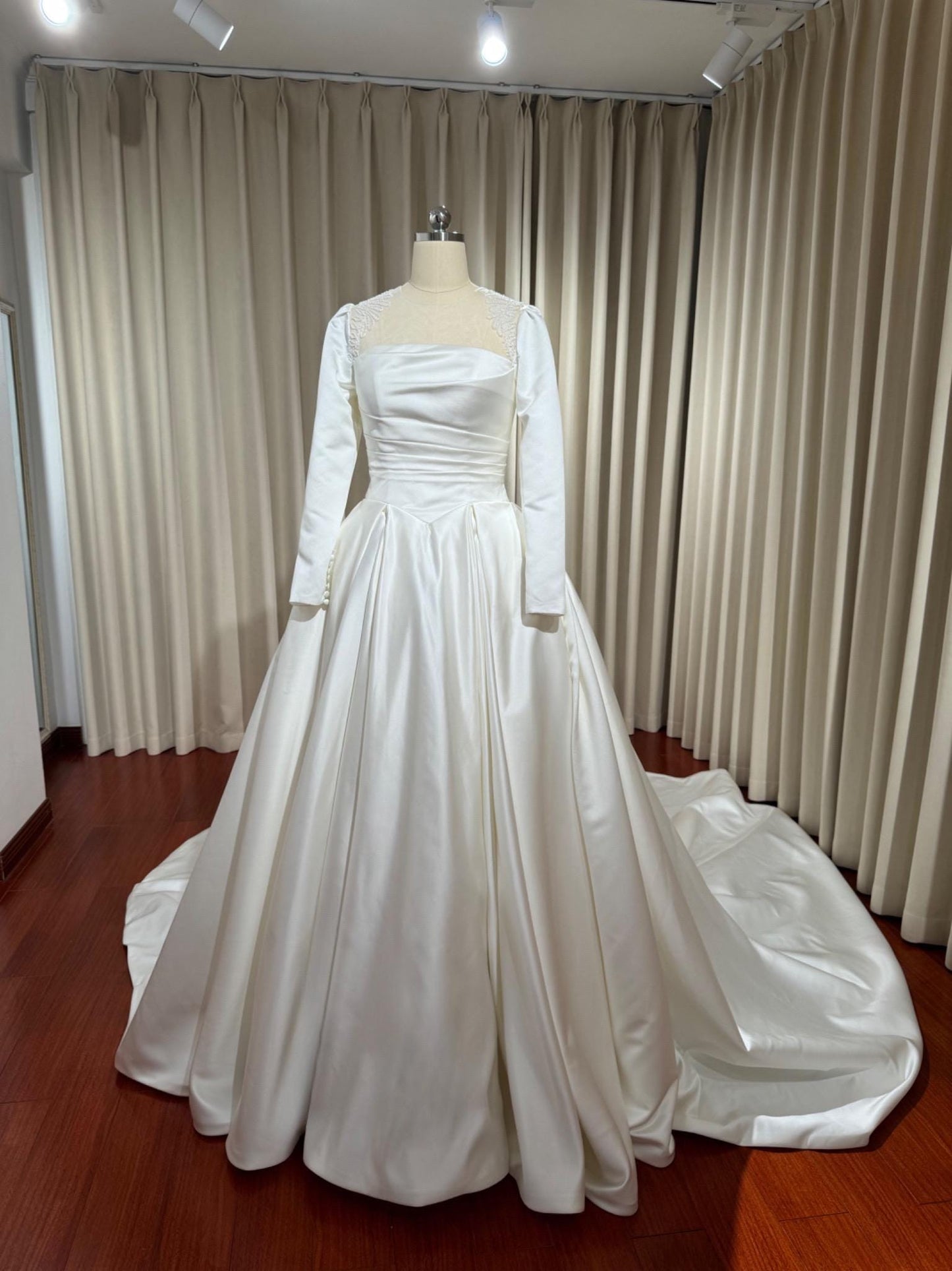 Minimalist Long Sleeve Satin Corset Wedding Prom Dress, Custom Simple Modest Reception Elopement Dress, Unique Courthouse Civil Gown