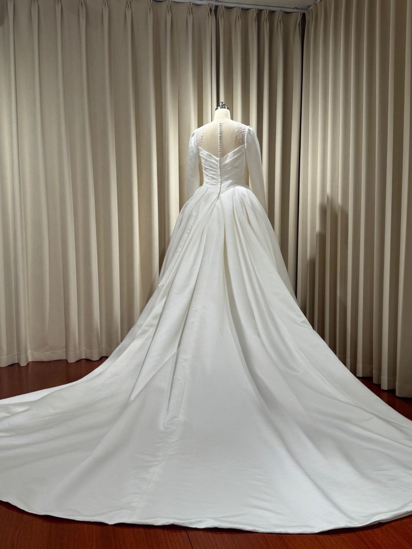Minimalist Long Sleeve Satin Corset Wedding Prom Dress, Custom Simple Modest Reception Elopement Dress, Unique Courthouse Civil Gown