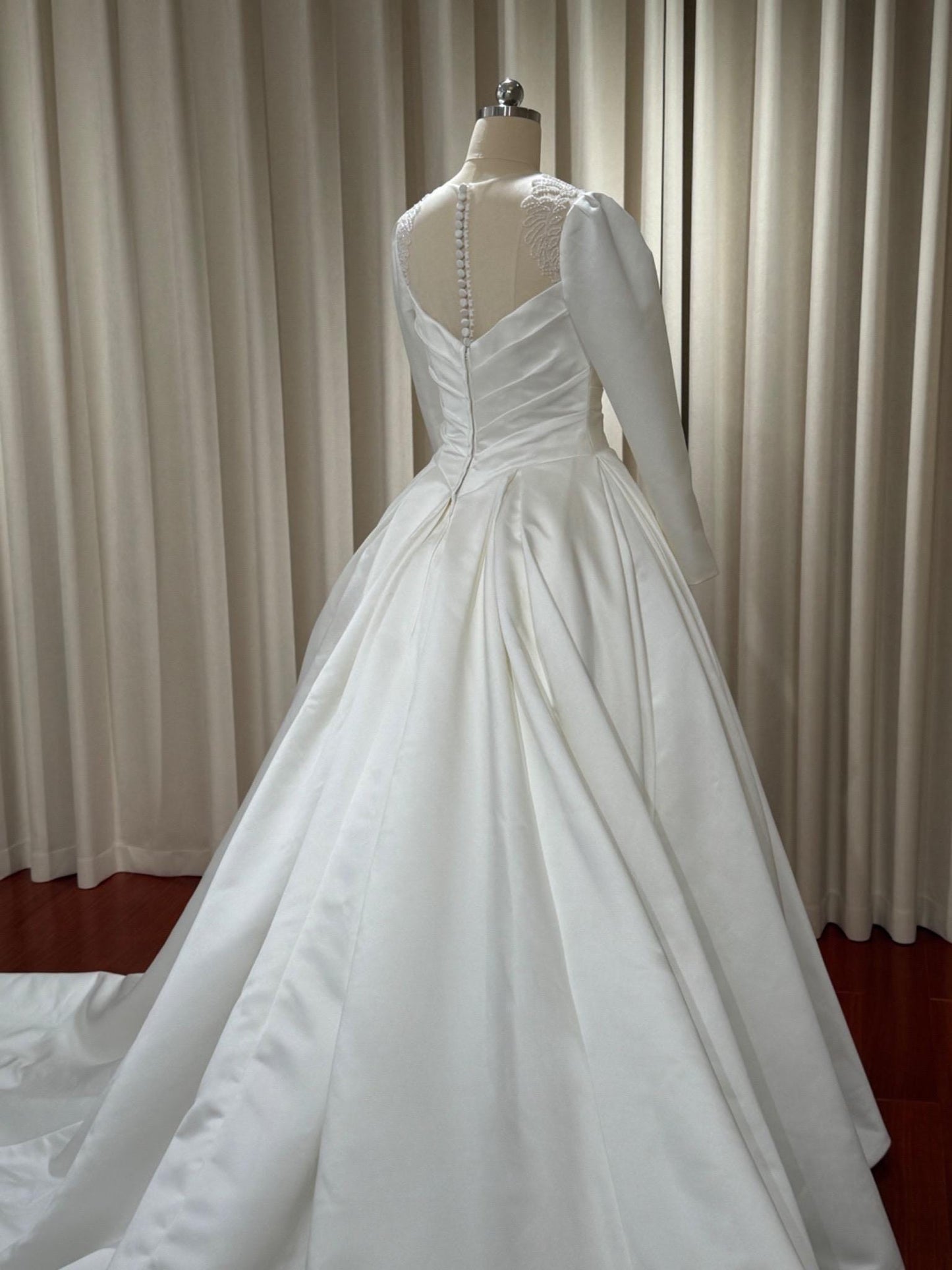 Minimalist Long Sleeve Satin Corset Wedding Prom Dress, Custom Simple Modest Reception Elopement Dress, Unique Courthouse Civil Gown