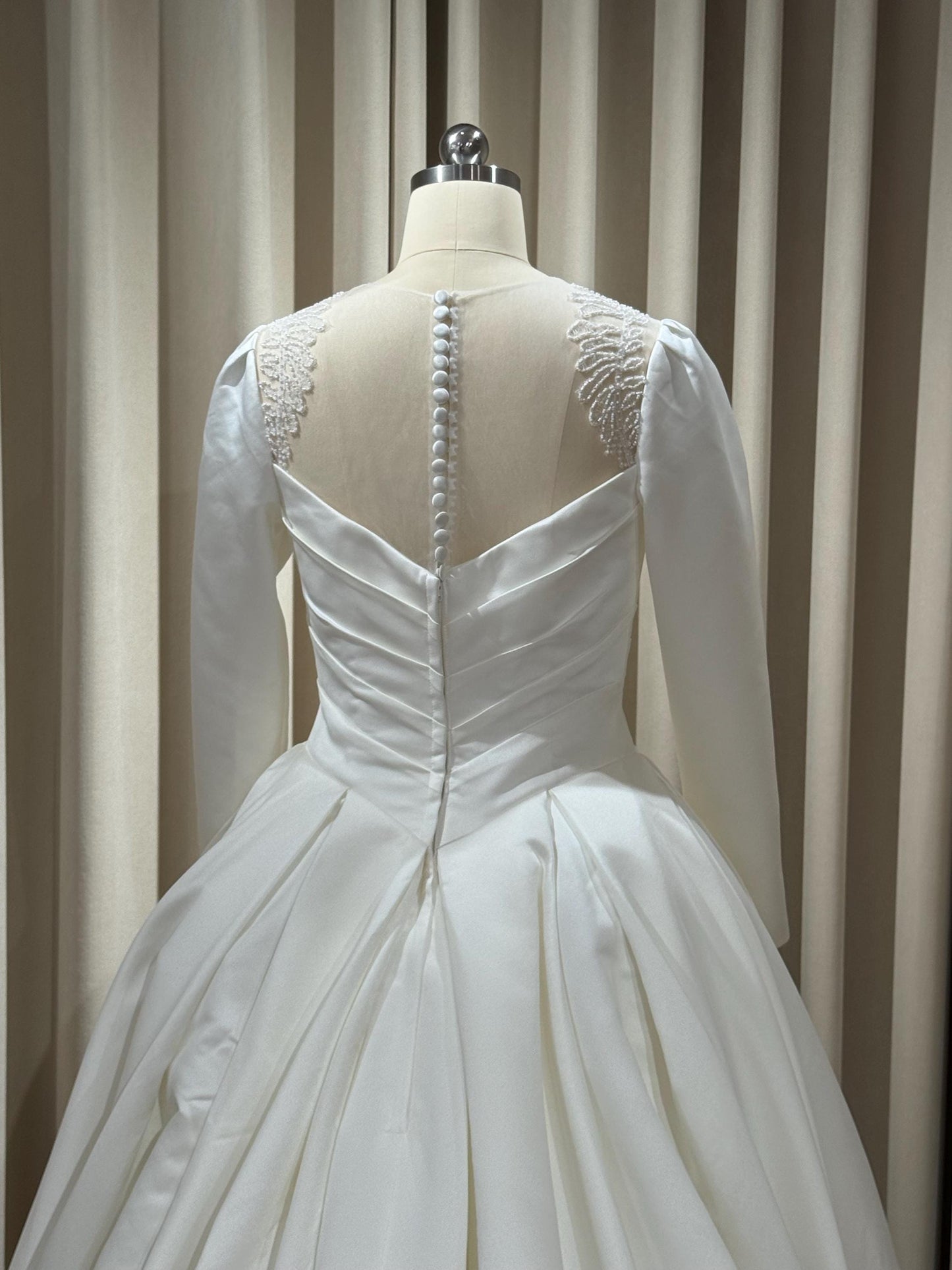 Minimalist Long Sleeve Satin Corset Wedding Prom Dress, Custom Simple Modest Reception Elopement Dress, Unique Courthouse Civil Gown