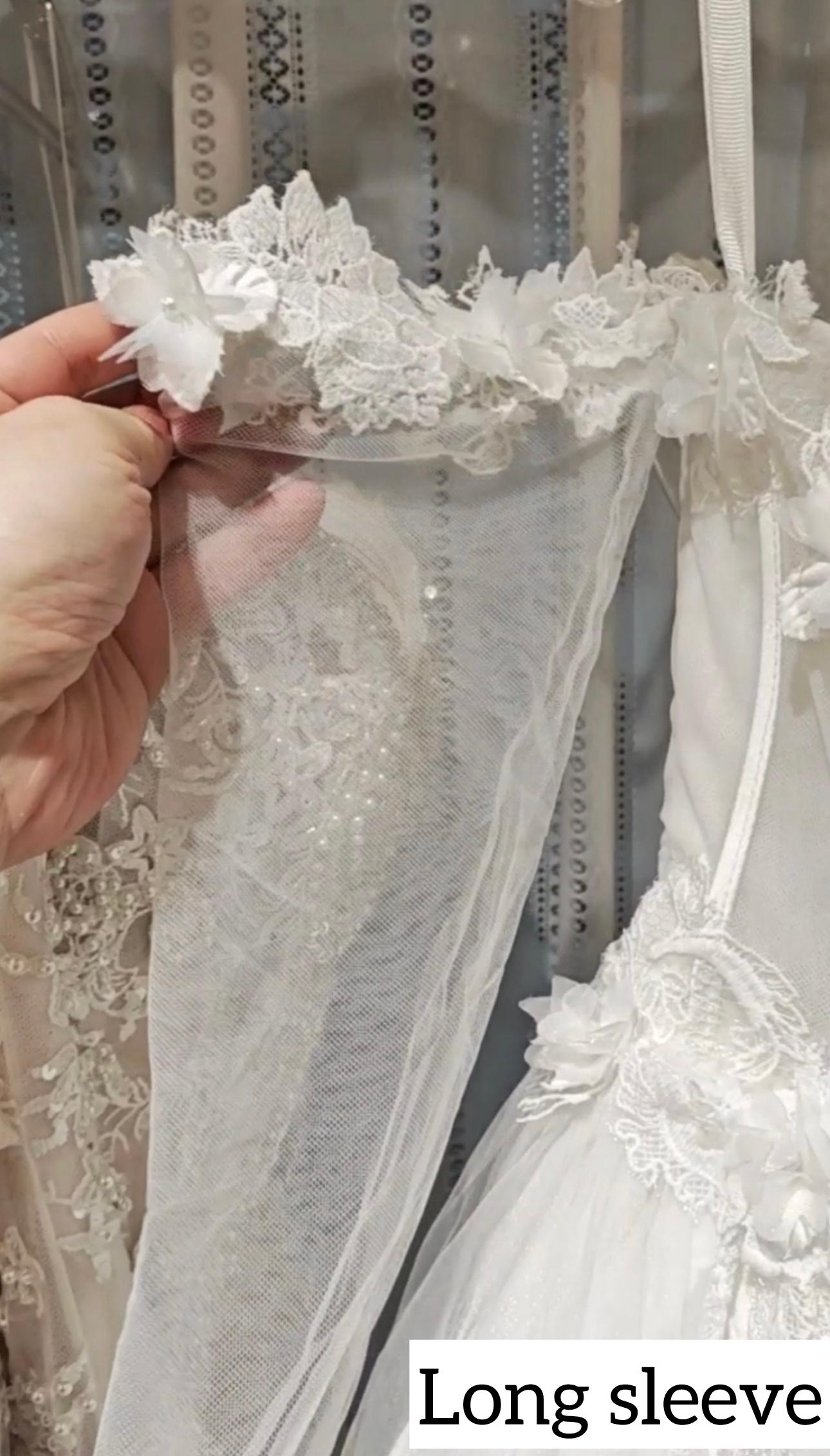 Long Sleeve Fairy Floral Corset A-line Wedding Prom Dress, Custom Simple Modest Reception Elopement Unique Courthouse Civil Gown