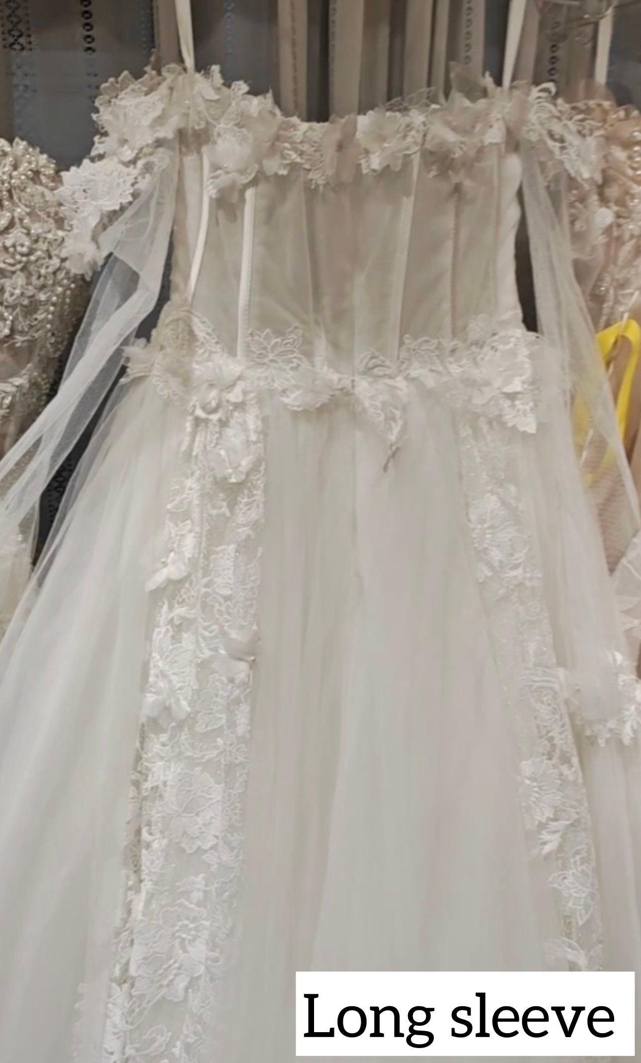 Long Sleeve Fairy Floral Corset A-line Wedding Prom Dress, Custom Simple Modest Reception Elopement Unique Courthouse Civil Gown