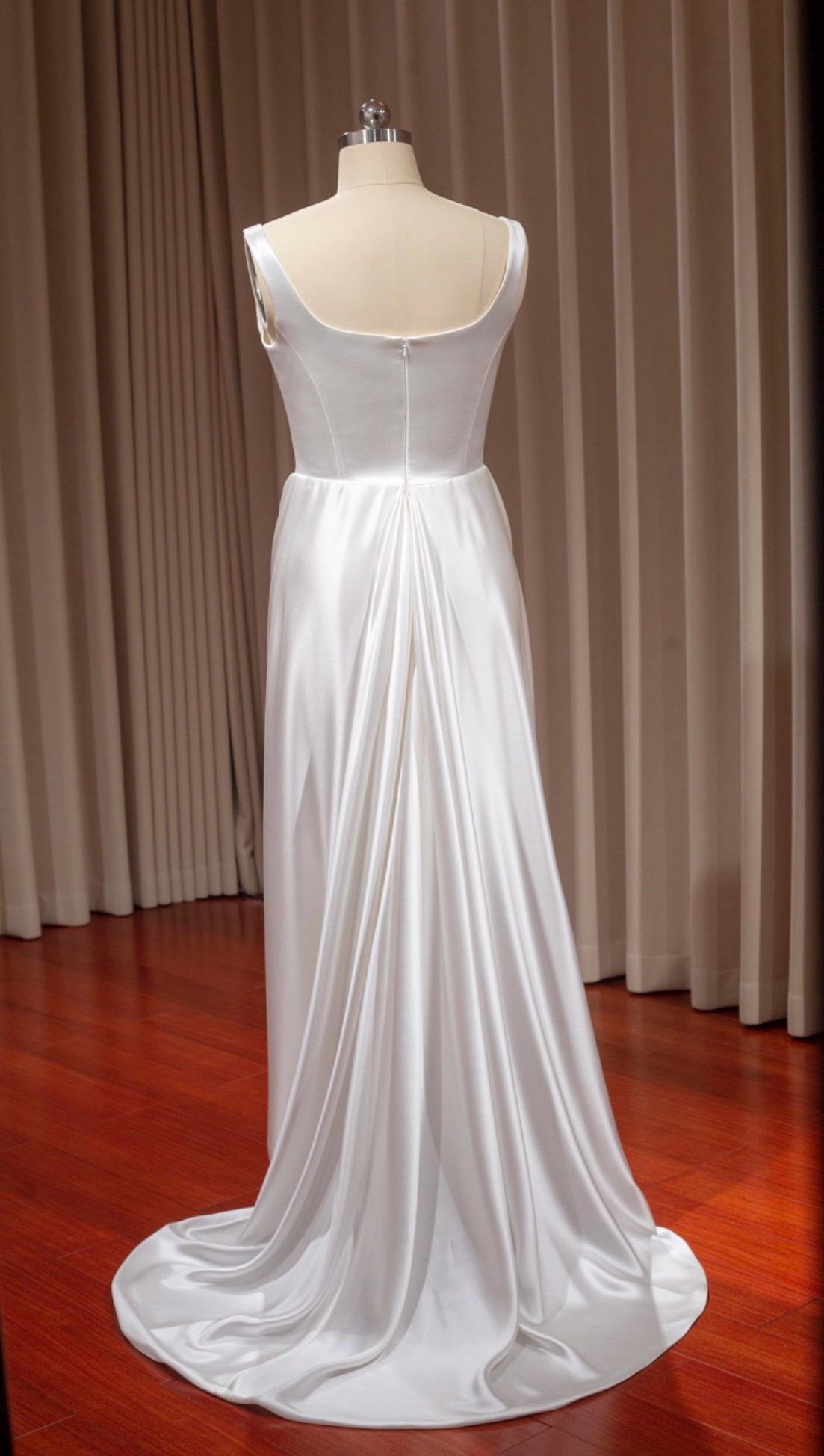 Minimalist Satin Corset Wedding Bridal Dress, Custom Simple Modest Reception Elopement Dress for Bride, Unique Courthouse Wedding Gown