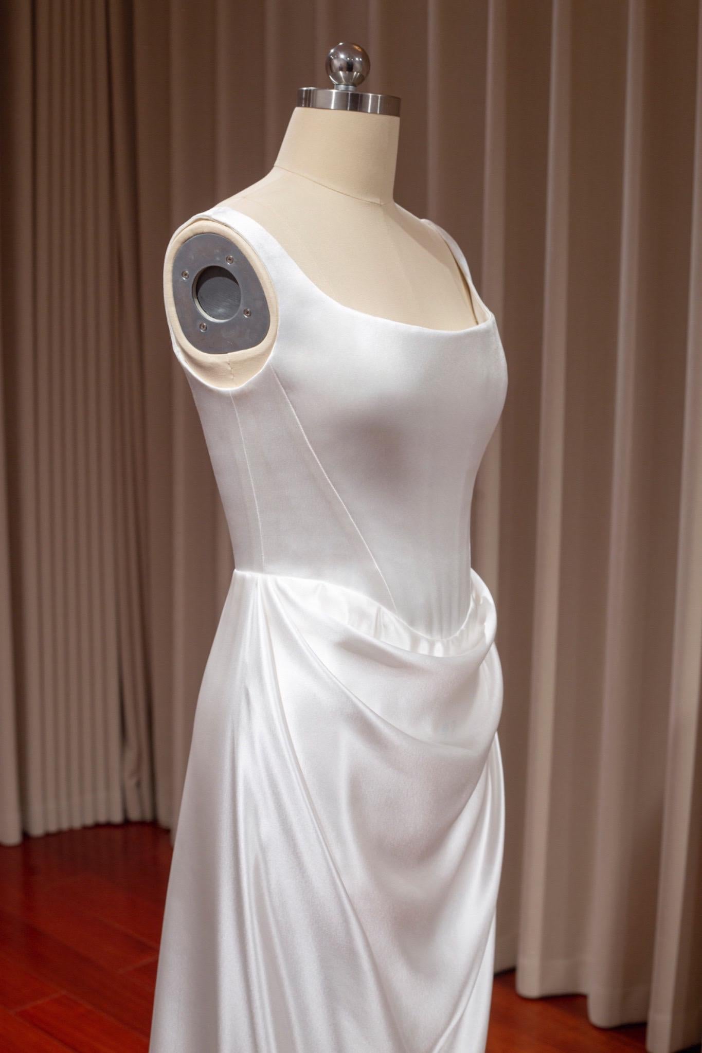 Minimalist Satin Corset Wedding Bridal Dress, Custom Simple Modest Reception Elopement Dress for Bride, Unique Courthouse Wedding Gown