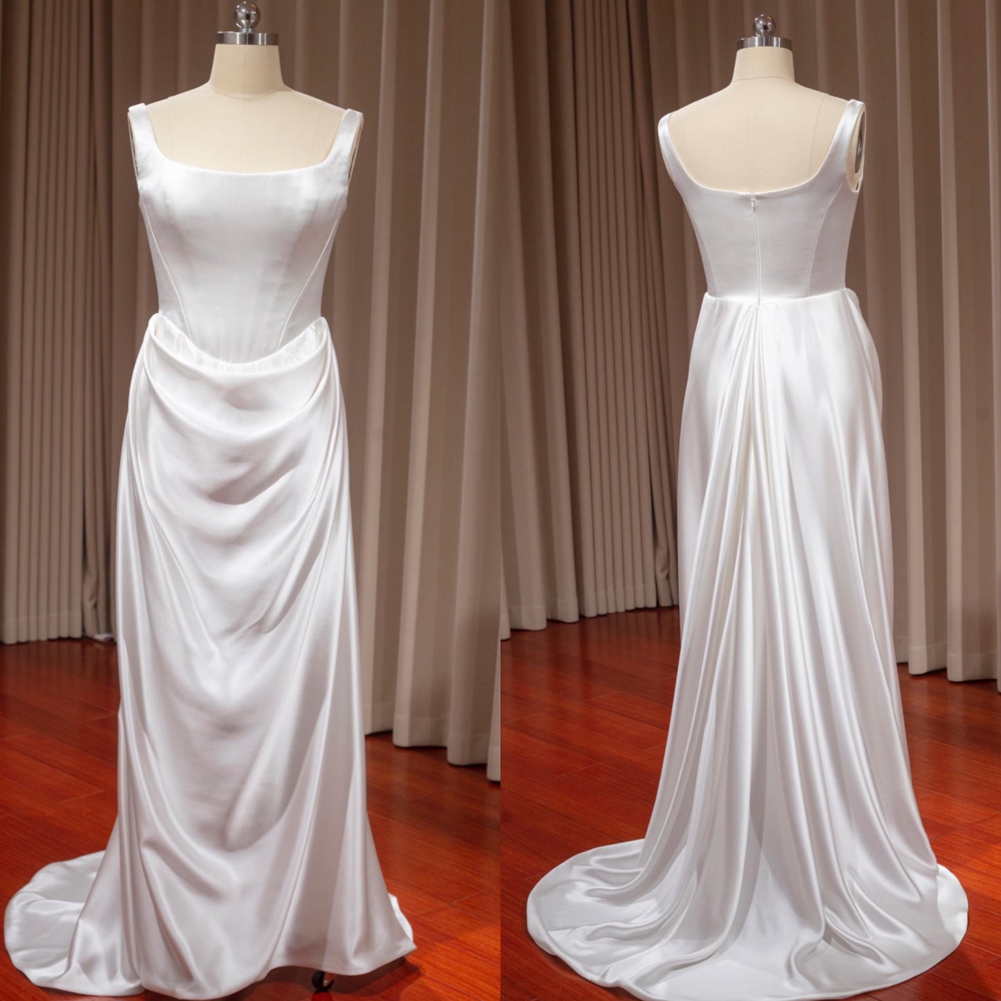 Minimalist Satin Corset Wedding Bridal Dress, Custom Simple Modest Reception Elopement Dress for Bride, Unique Courthouse Wedding Gown