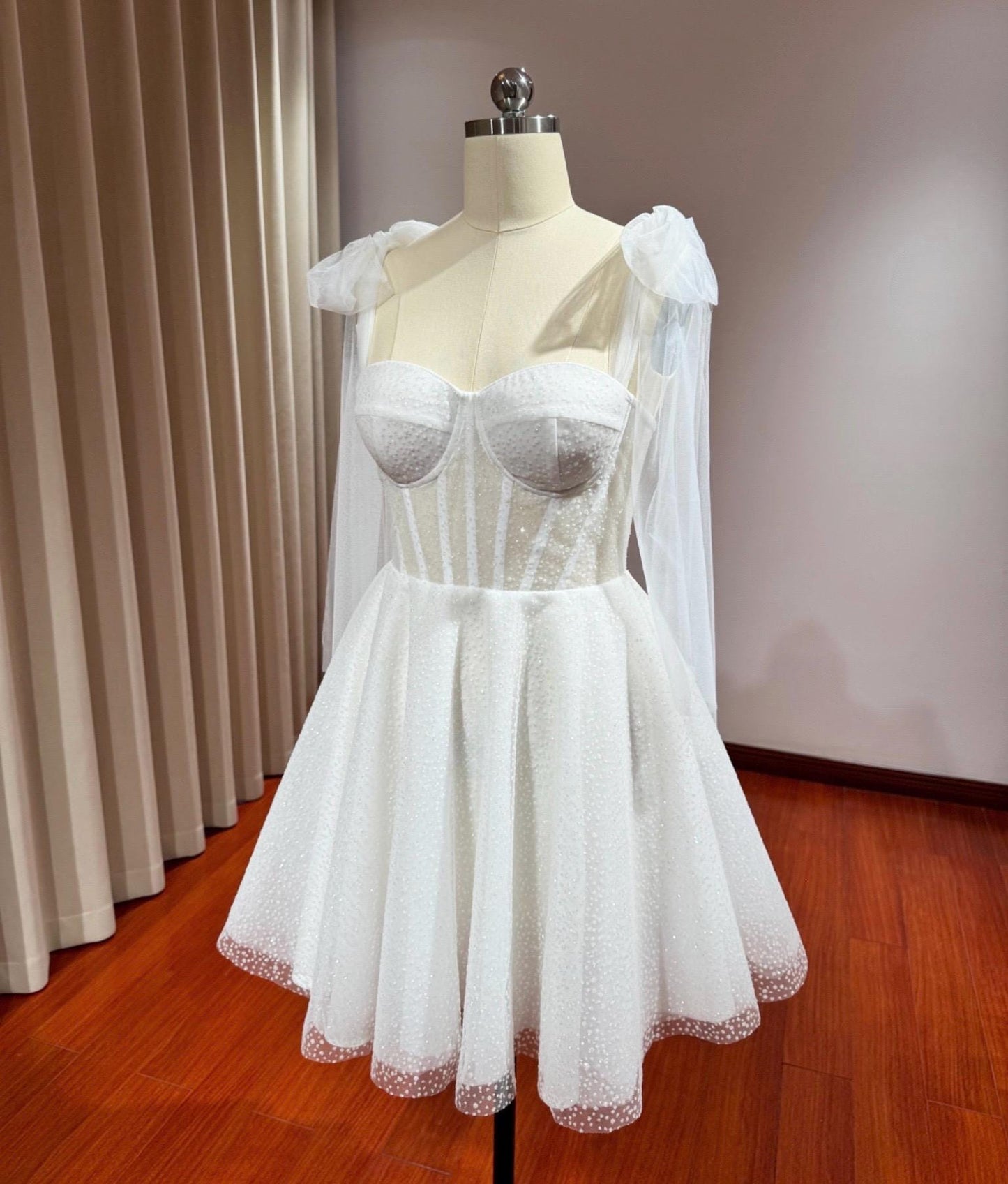 Fairy Unique Corset Short Wedding Reception Dress, Custom Courthouse Civil Elopement Dress, Rehearsal Dinner Bridal Shower Engagement Gown