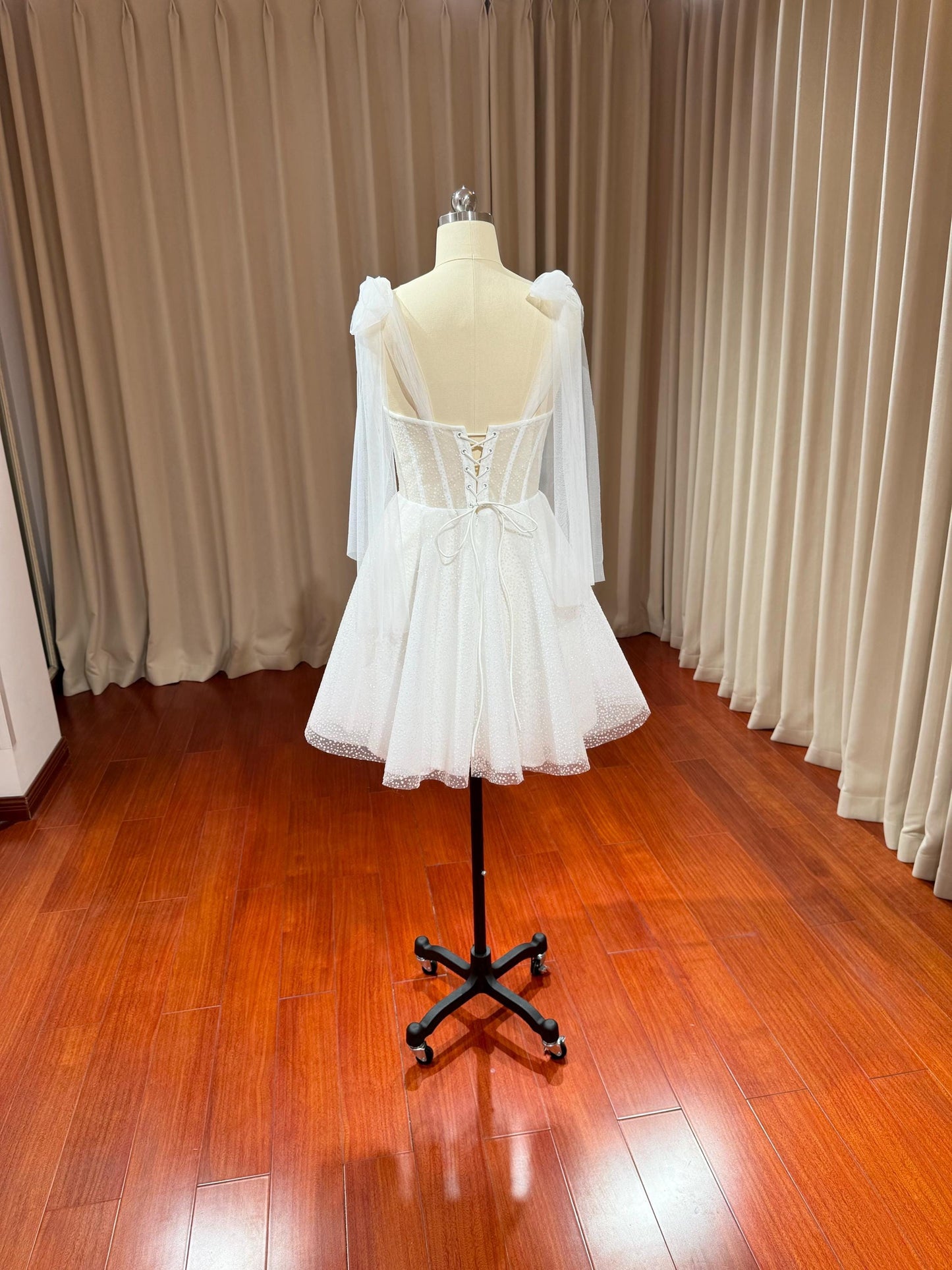 Fairy Unique Corset Short Wedding Reception Dress, Custom Courthouse Civil Elopement Dress, Rehearsal Dinner Bridal Shower Engagement Gown