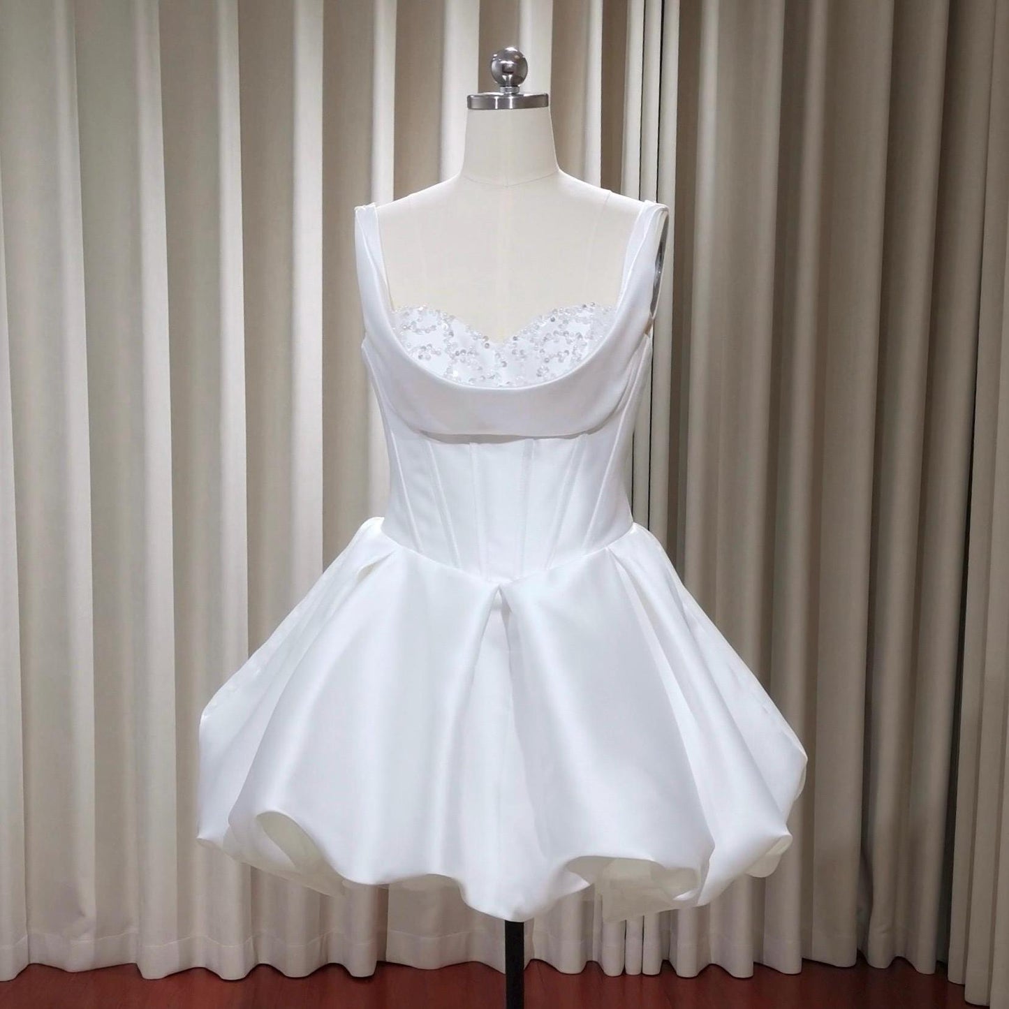 Minimalist Mikado satin short wedding prom dress, Rehearsal dinner simple mini dress, Custom Elopement Dress, Bridal shower Engagement dress
