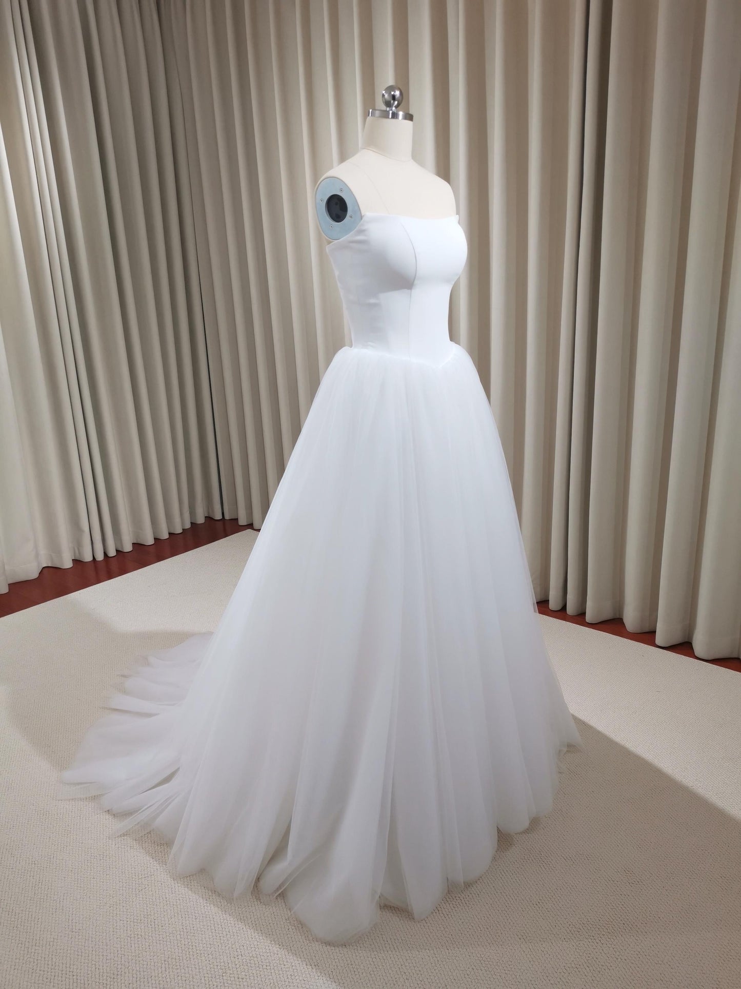 Minimalist Satin Tulle Simple Wedding Dress, Custom Fairy Unique Courthouse Civil Reception Gown, Casual Elopement Rehearsal Dinner Dress