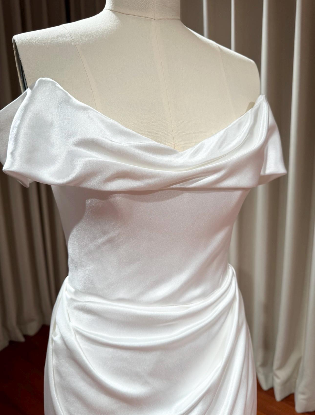 Minimalist short wedding dress, White satin dress, Rehearsal dinner dress, Elopement Dress, Bridal shower dress, Engagement dress