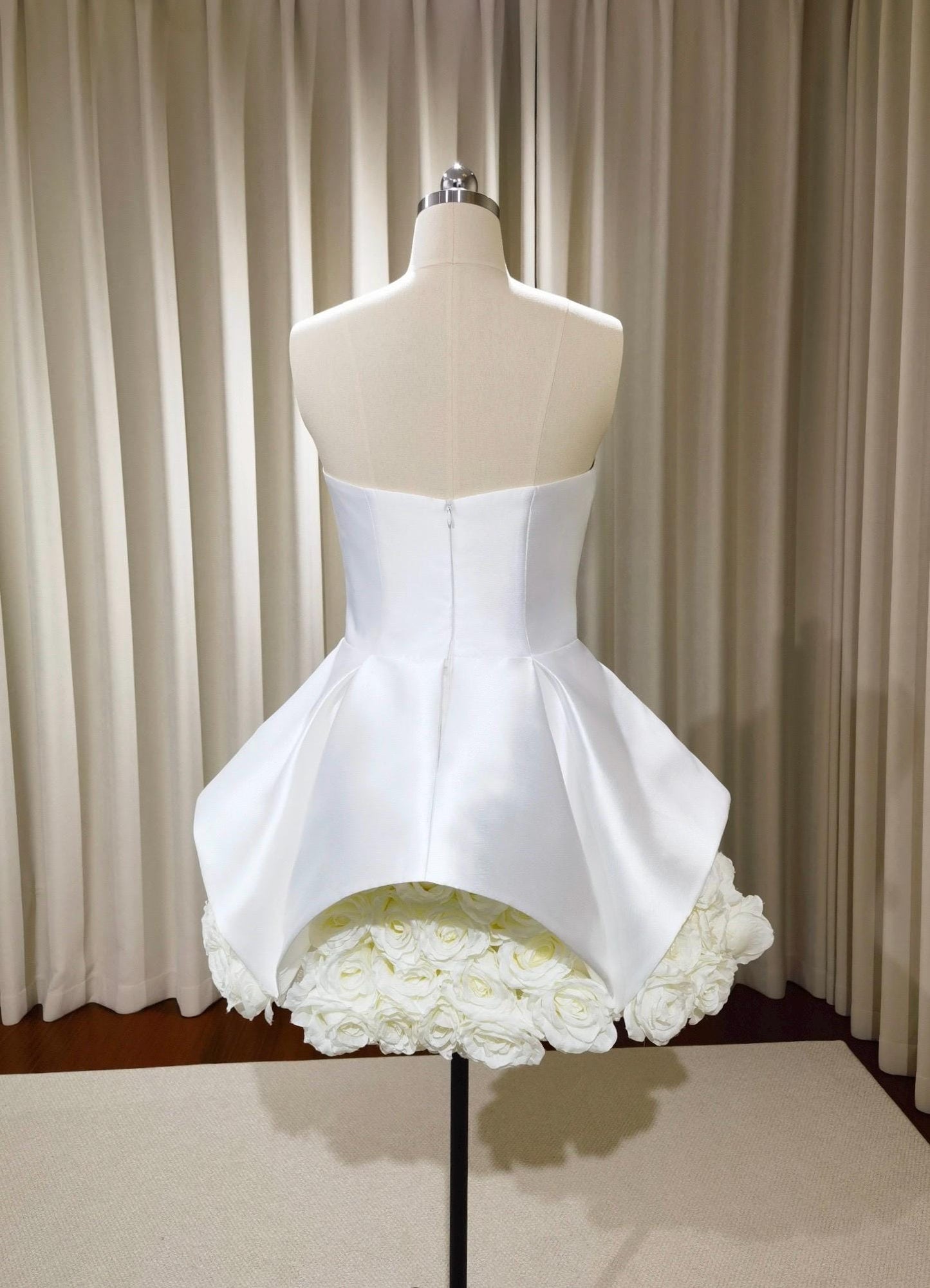 Minimalist satin corset short wedding reception dress with 3D flower, Courthouse civil elopement wedding dress, Bridal shower engagement