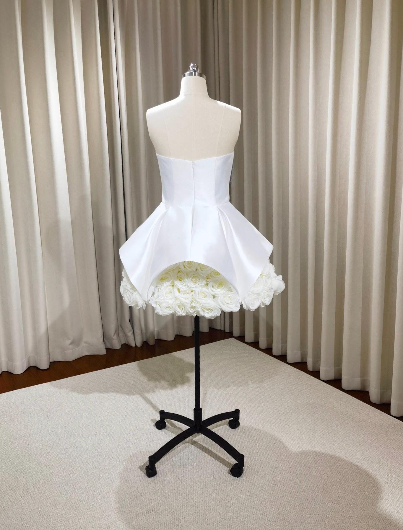 Minimalist satin corset short wedding reception dress with 3D flower, Courthouse civil elopement wedding dress, Bridal shower engagement