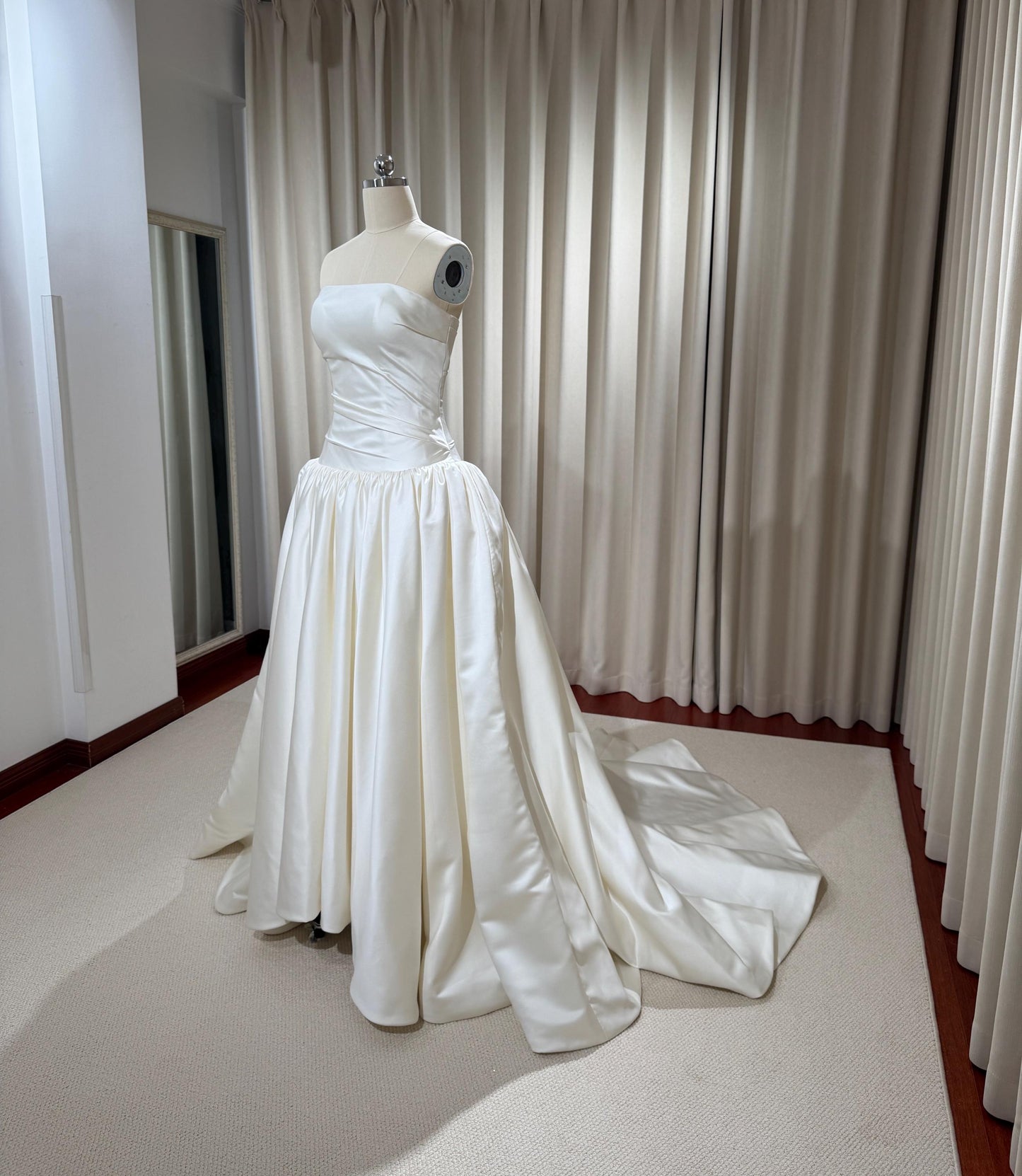 Minimalist drop waist satin wedding dress, custom simple & classic Ivory bridal ball gown