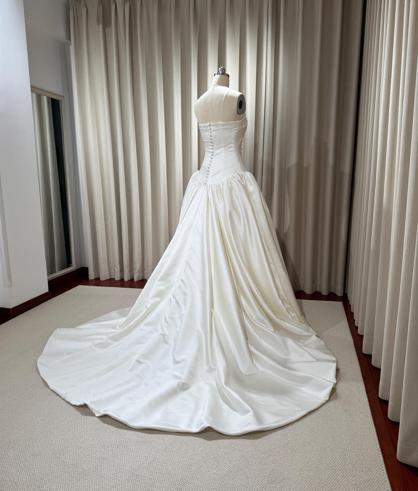 Minimalist drop waist satin wedding dress, custom simple & classic Ivory bridal ball gown