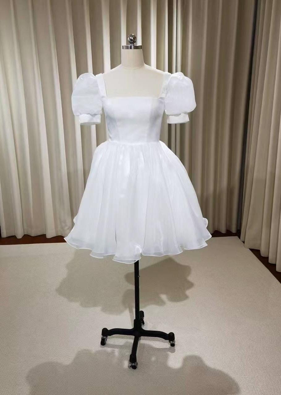 Fairy Short Sleeve Mini Wedding Reception Dress, Custom Courthouse Civil Elopement Dress, Rehearsal Dinner Bridal Shower Engagement Gown