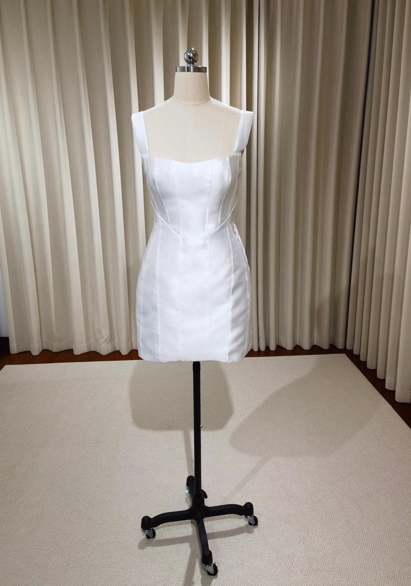 Minimalist satin short wedding prom dress, Rehearsal dinner simple mini dress, Custom Elopement Dress, Bridal shower Engagement dress