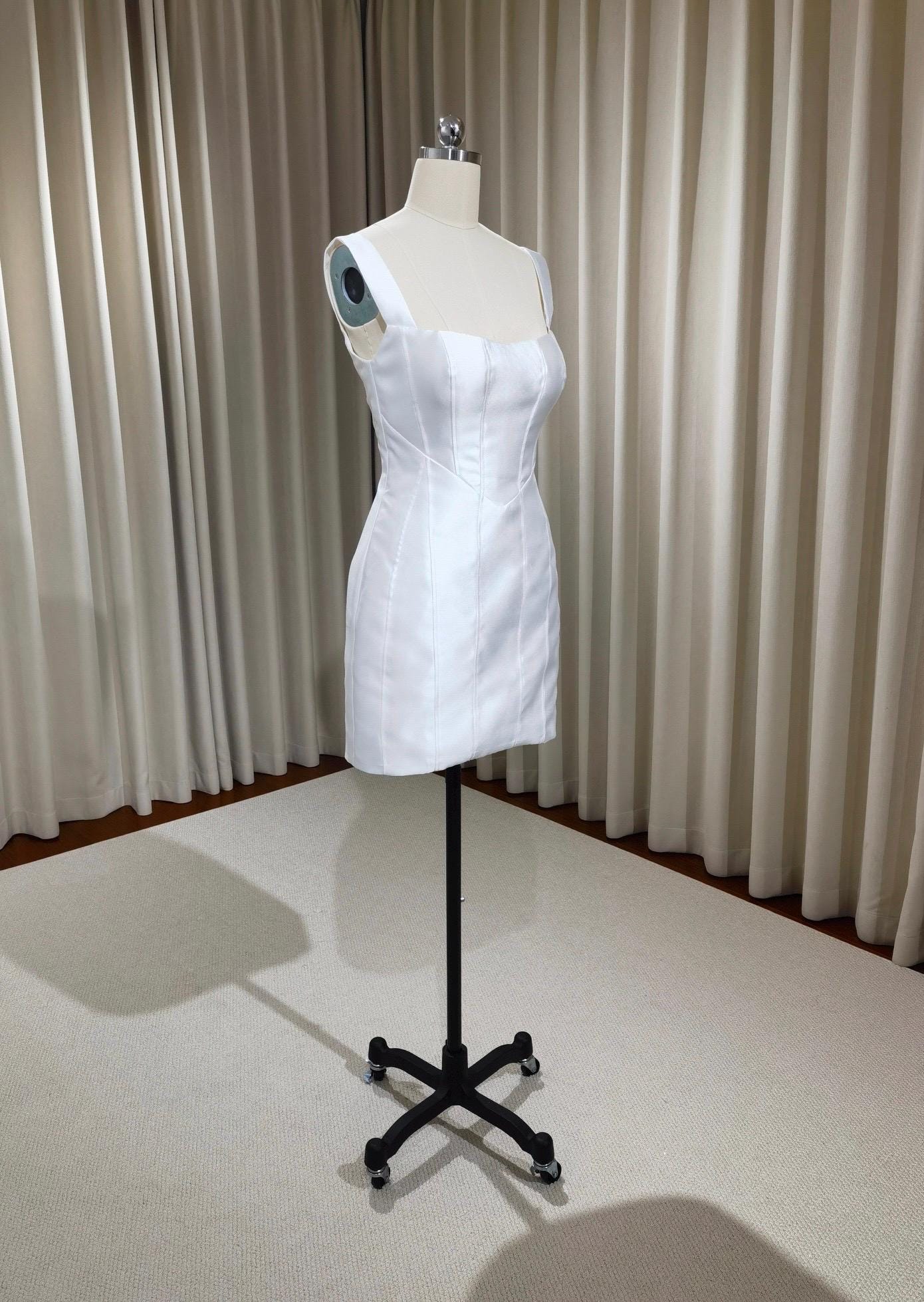 Minimalist satin short wedding prom dress, Rehearsal dinner simple mini dress, Custom Elopement Dress, Bridal shower Engagement dress