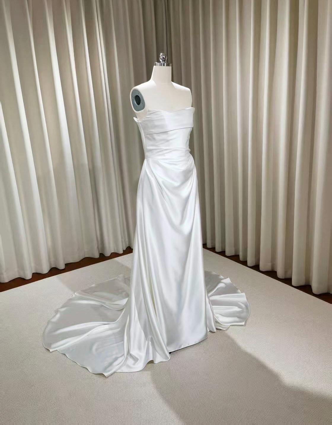 Minimalist Off Shoulder Satin Corset Wedding Dress w Cape, Custom Simple Elegant Bridal Gown Classic French Style, Courthouse Civil Wedding