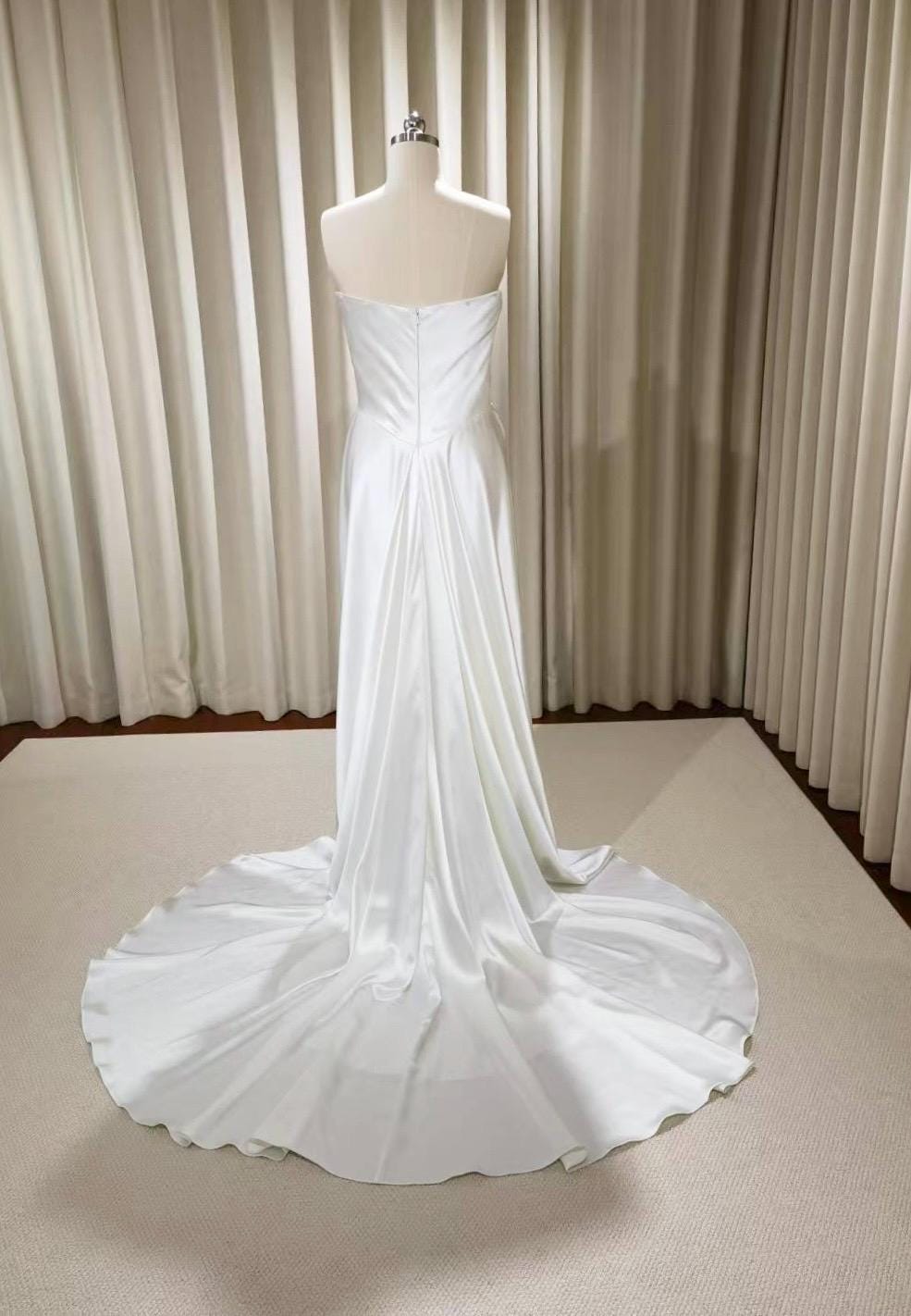Minimalist Off Shoulder Satin Corset Wedding Dress w Cape, Custom Simple Elegant Bridal Gown Classic French Style, Courthouse Civil Wedding