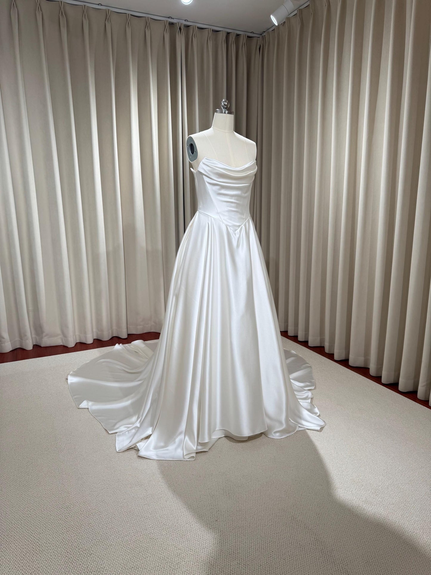 Minimalist Off Shoulder Satin Corset Basque Waist Wedding Dress, Custom Simple Elegant Bridal Gown Classic Style, Courthouse Civil Wedding