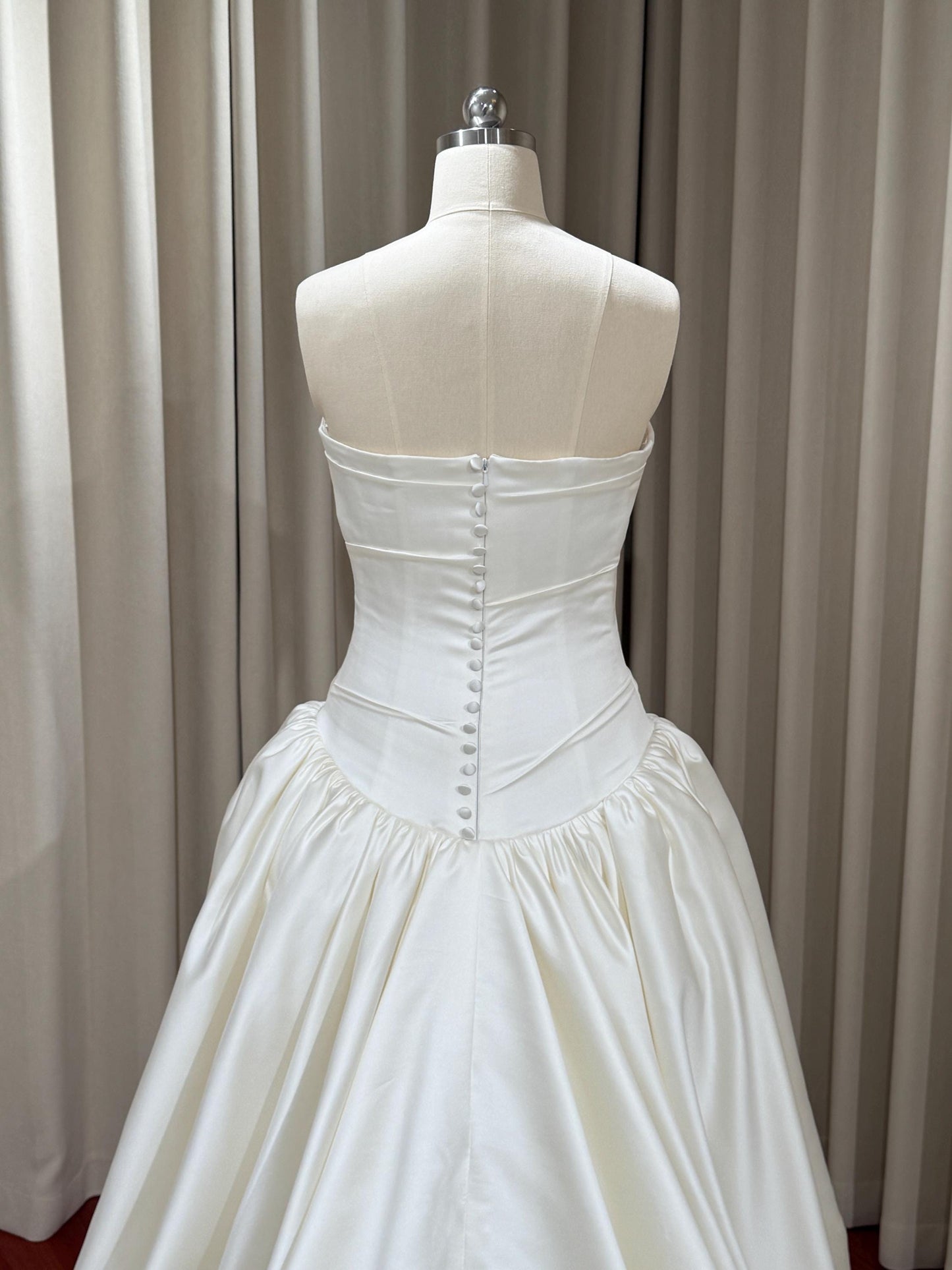 Minimalist drop waist satin wedding dress, custom simple & classic Ivory bridal ball gown