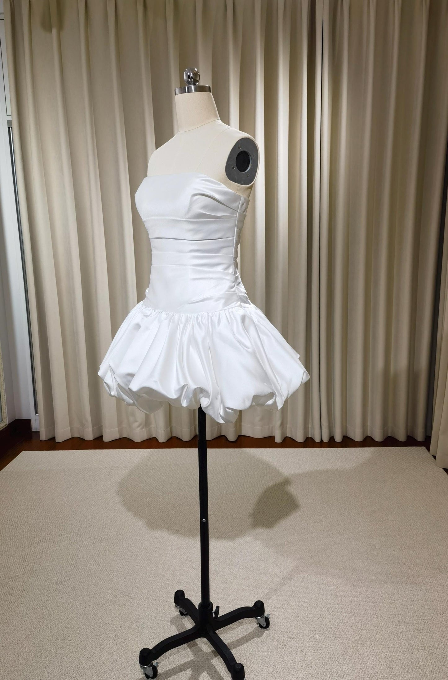 Minimalist satin drop waist short wedding dress, Rehearsal dinner simple mini dress, Custom Elopement Dress, Bridal shower Engagement dress
