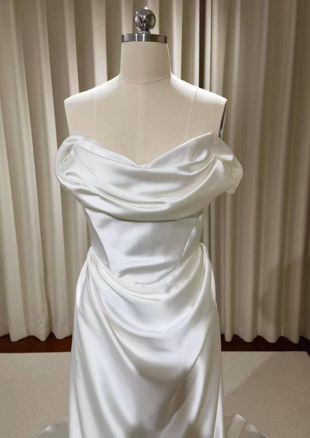 Minimalist Off Shoulder Satin Corset Wedding Bridal Dress, Custom Simple Modest Courthouse Civil Wedding Reception Elopement Gown
